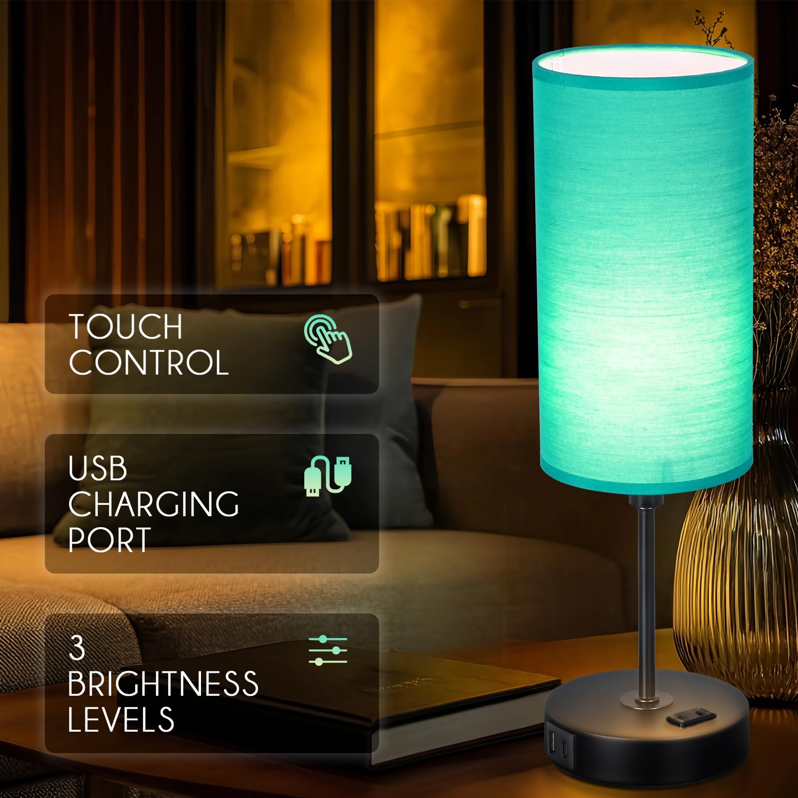 Gugsey Table Lamp With Usb Port - Desk Lamp, Green Touch Lamp, Bedside Lamps, 3 Way Dimmable Small Lamps For Bedroom, Nightstand