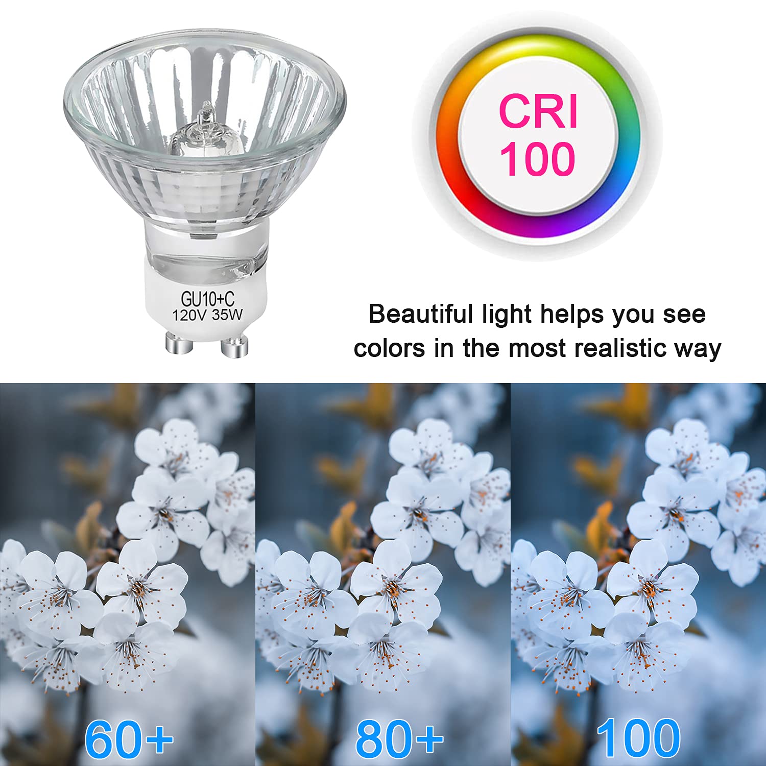 Lacnooe Gu10 Halogen 35W Bulbs, 6 Pack Gu10+C 120V 35W Halogen Light Bulbs With Long Lasting Lifespan, Dimmable Mr16 Gu10 Light