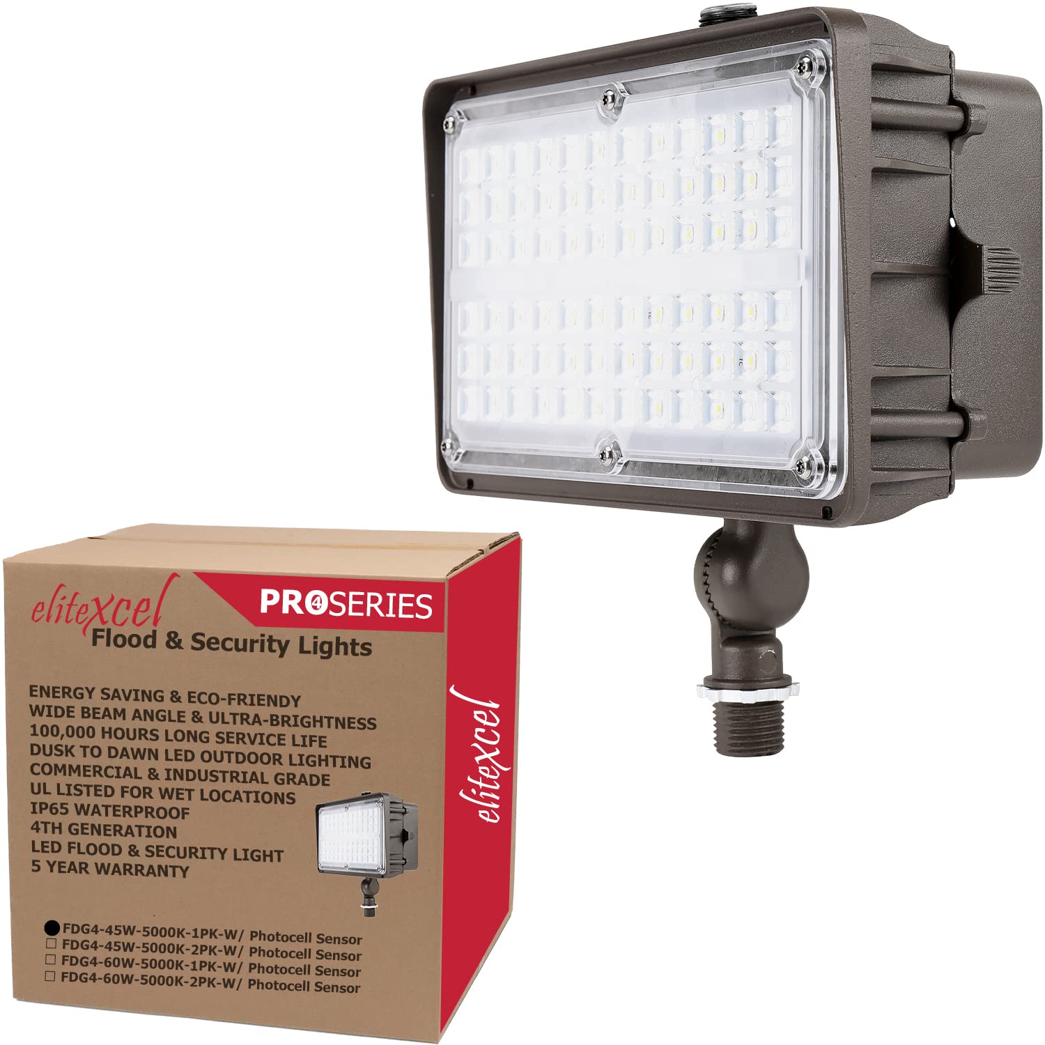 Professionalxcel Dusk to Dawn LED Flood Lights Outdoor  Gen4 45W Commercial Industrial Security Lights  5650LM 5000K Daylight 175W MH Equal  120-277V UL Listed for Sign Garage Garden House Yard