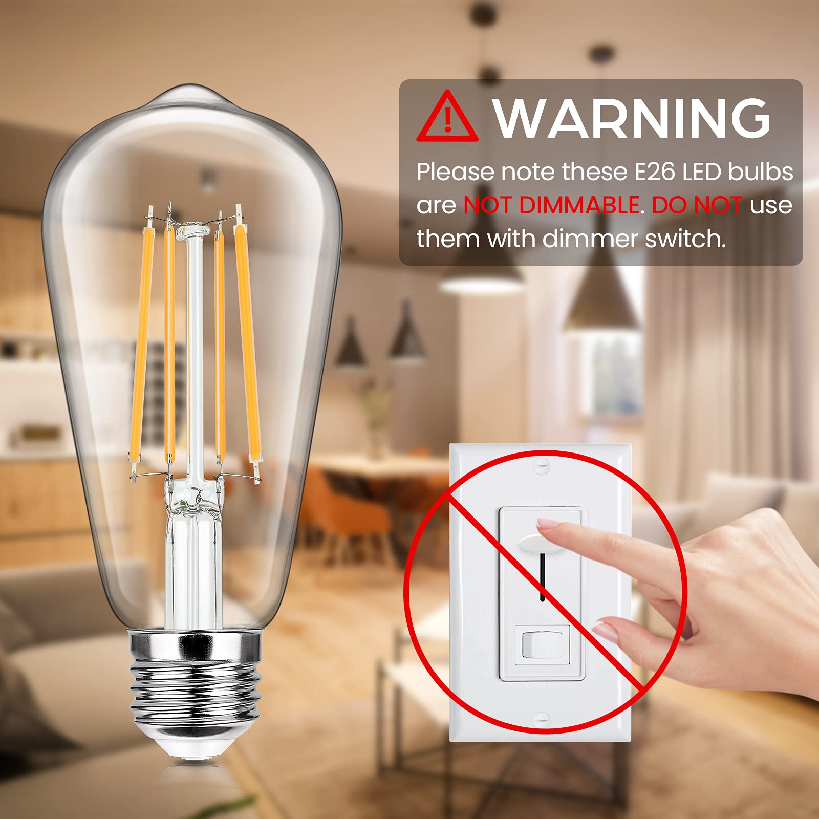 Sucolite 4-Pack Vintage Led Edison Bulbs 8W 3000K Warm White E26 High Brightness Cri90+