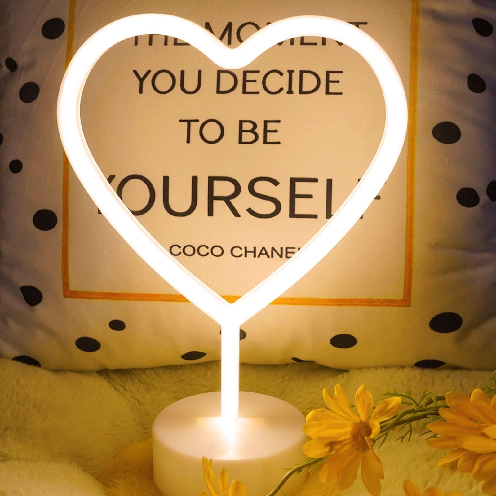 Warm White Heart Neon Sign,Mother'S Day Led Neon Light Battery Operated Or Usb Powered Valentines Lights, Table Lamp For Galenti