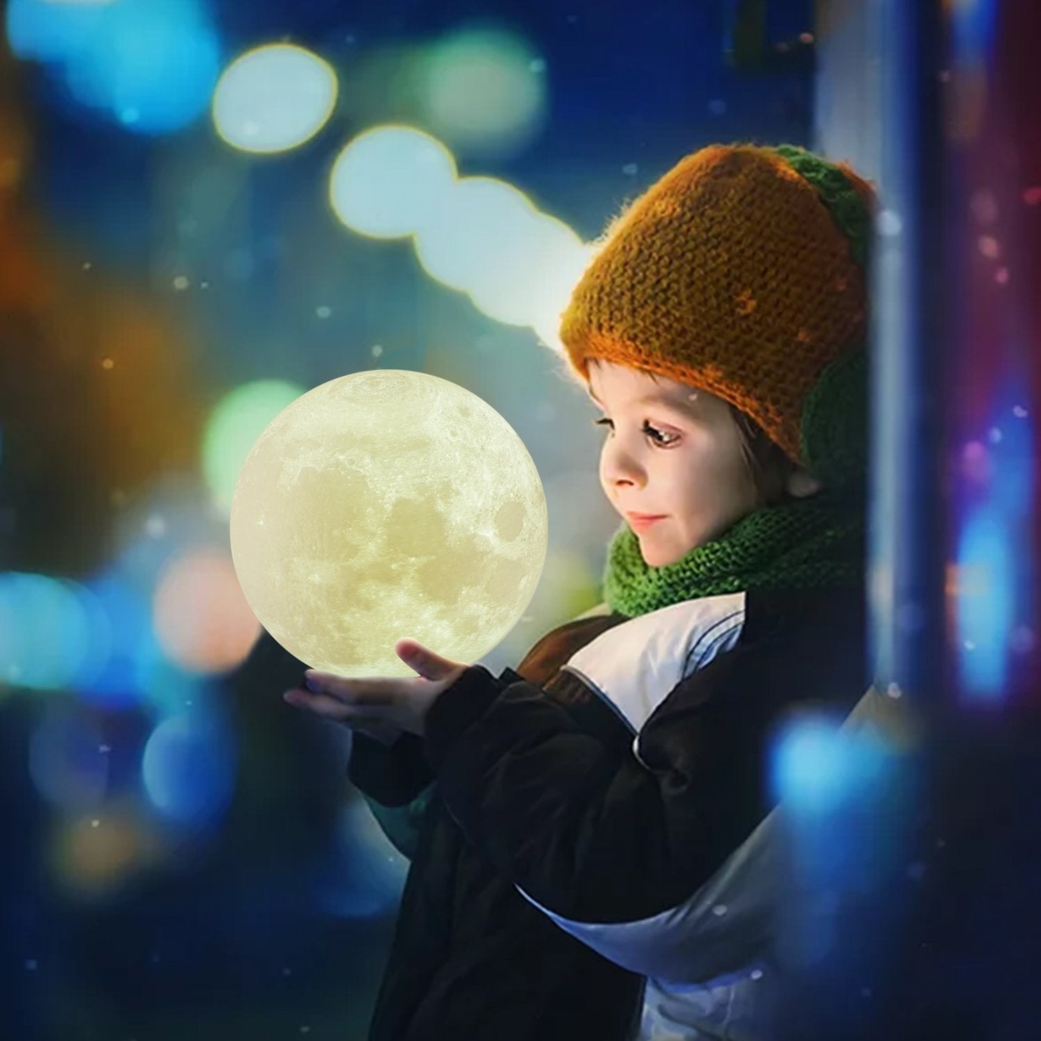 LOGROTATE Moon Lamp 3D Printing LED Night Light 16 Colors 7 inch Beige PLA