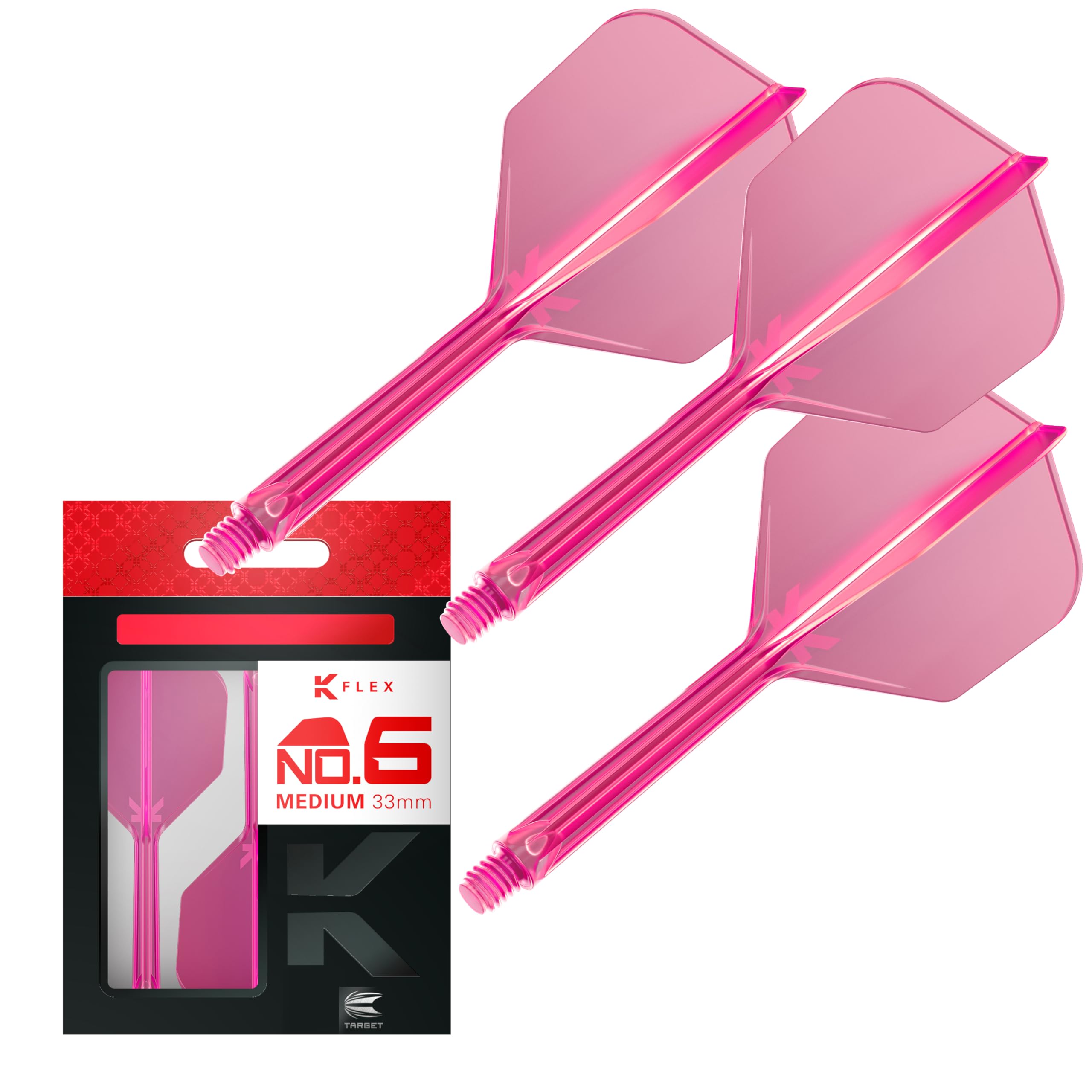 Target Darts K Flex Dart Flights & Shafts, Medium 33mm, Pink, Model taf1543, Pack of 3