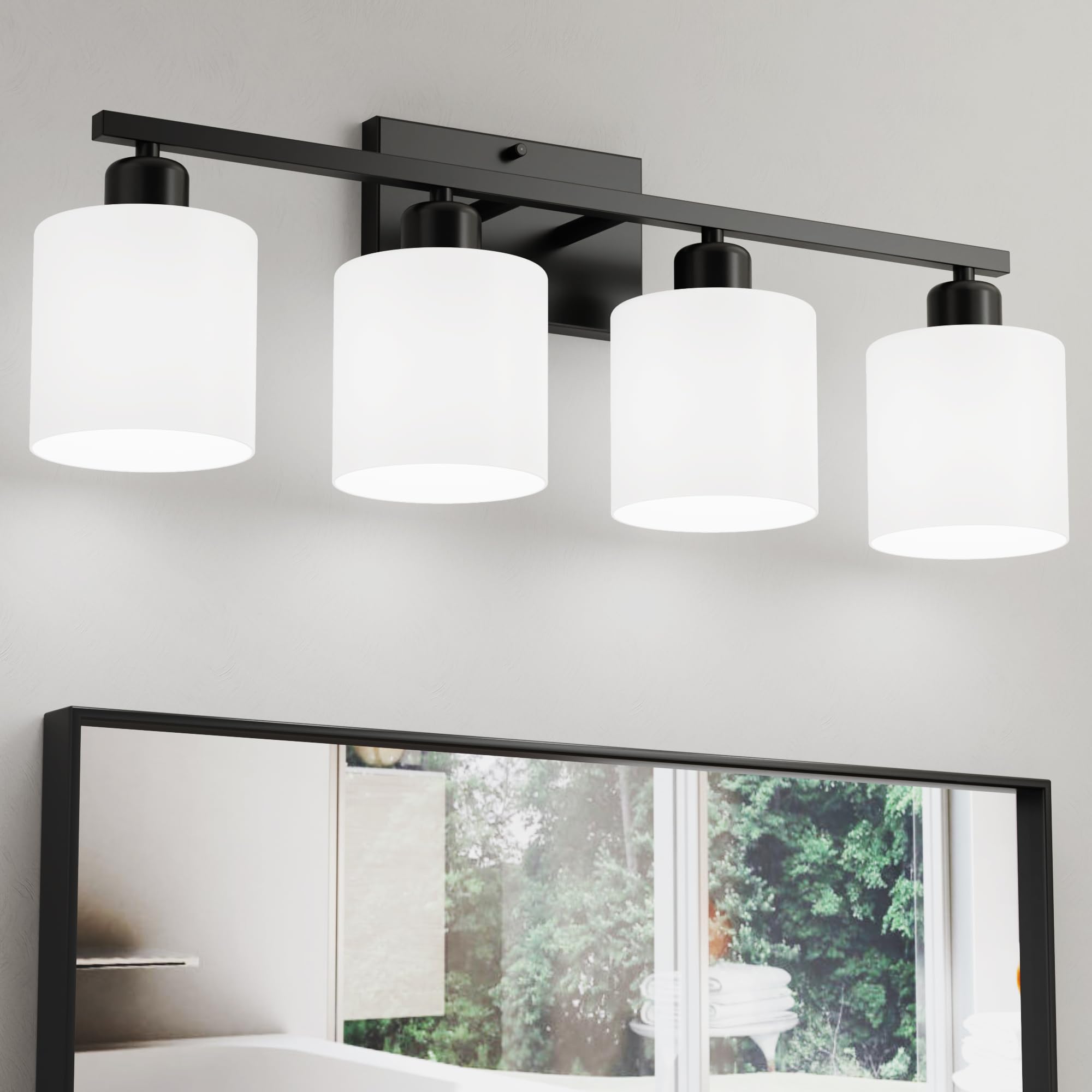 Black Vanity Lights For Bathroom, Anti-Rust 4-Light Bathroom Light Fixtures Over Mirror, Modern 24Inches Wall Sconces, Eye-Carin