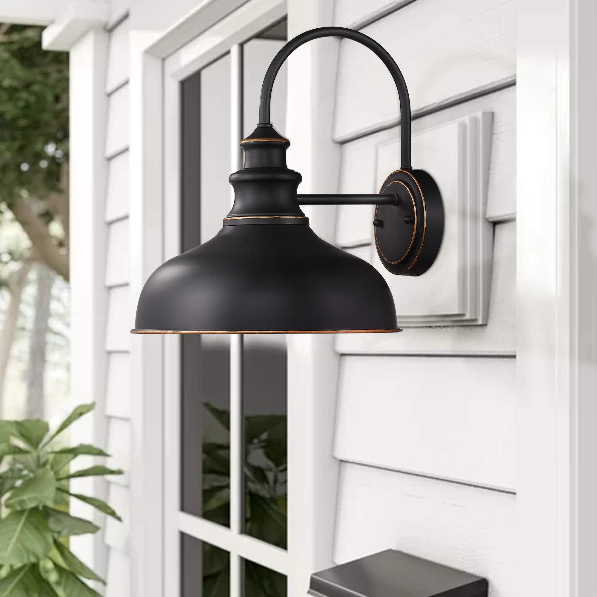 Zeyu Farmhouse Barn Light Fixture, Gooseneck Wall Sconce 2 Pack In Black Finish, 02A390-2 Rob