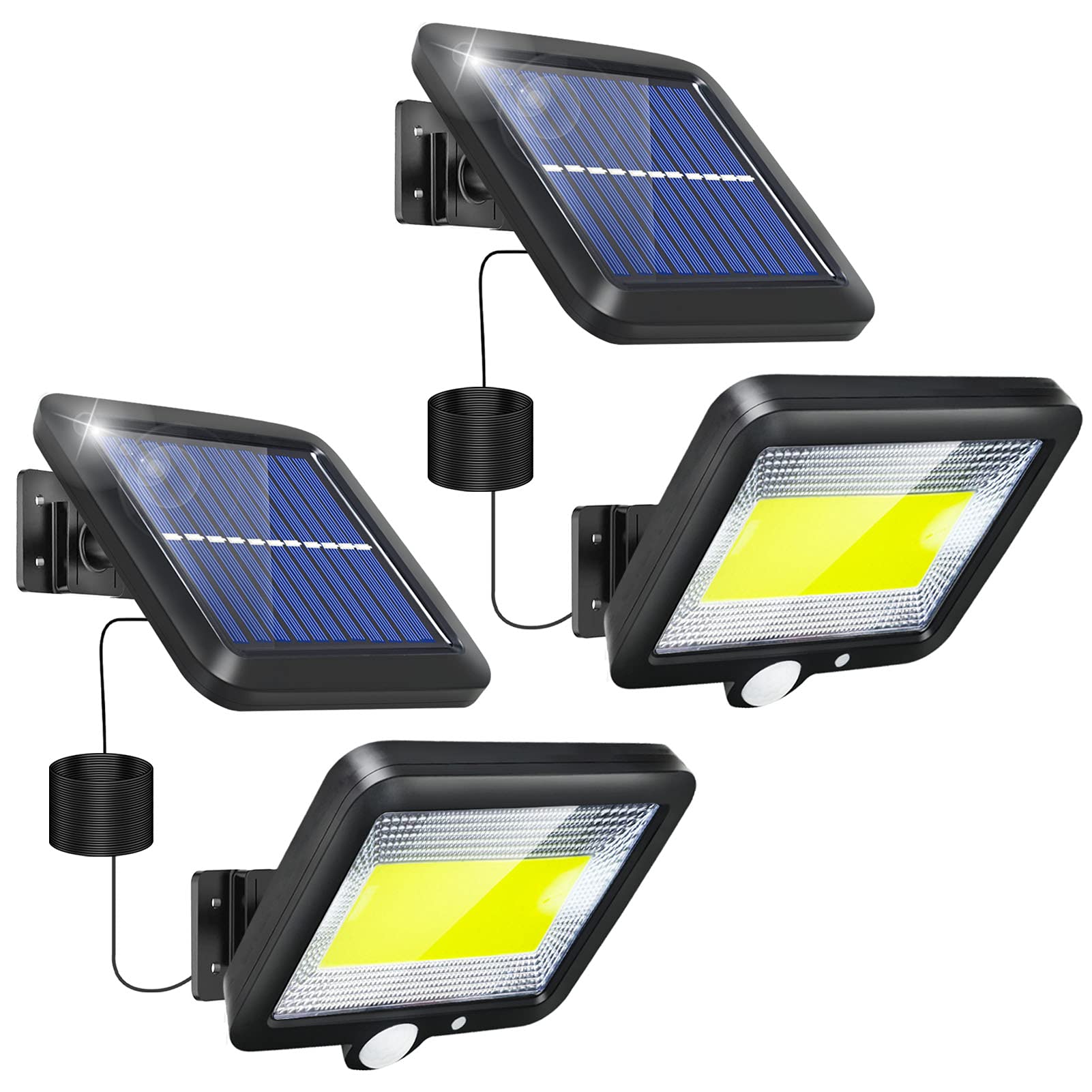 Solar Flood Lights Outdoor 2 Pack LED Motion Sensor Solar Powered Waterproof with 3 Lighting Modes 16.4Ft Cable for Garden Patio