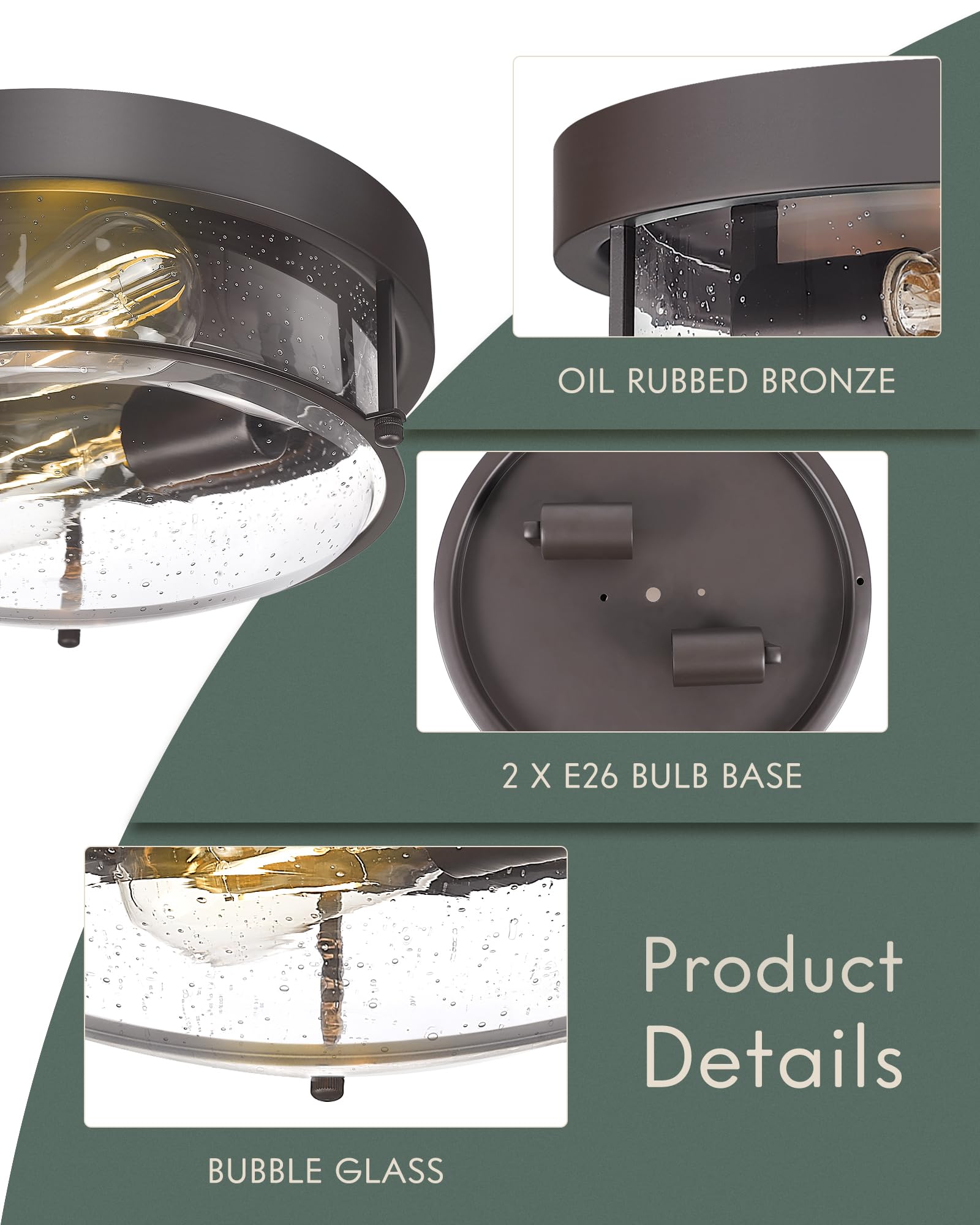 Cargifak 12-Inch Flush Mount Ceiling Light  Modern Farmhouse Style With Bubble Glass Shade  Oil Rubbed Bronze Finish  Ideal For Living Room  Bedroom  Or Dining Room - Model Ckcl4822-2W-Sgorb