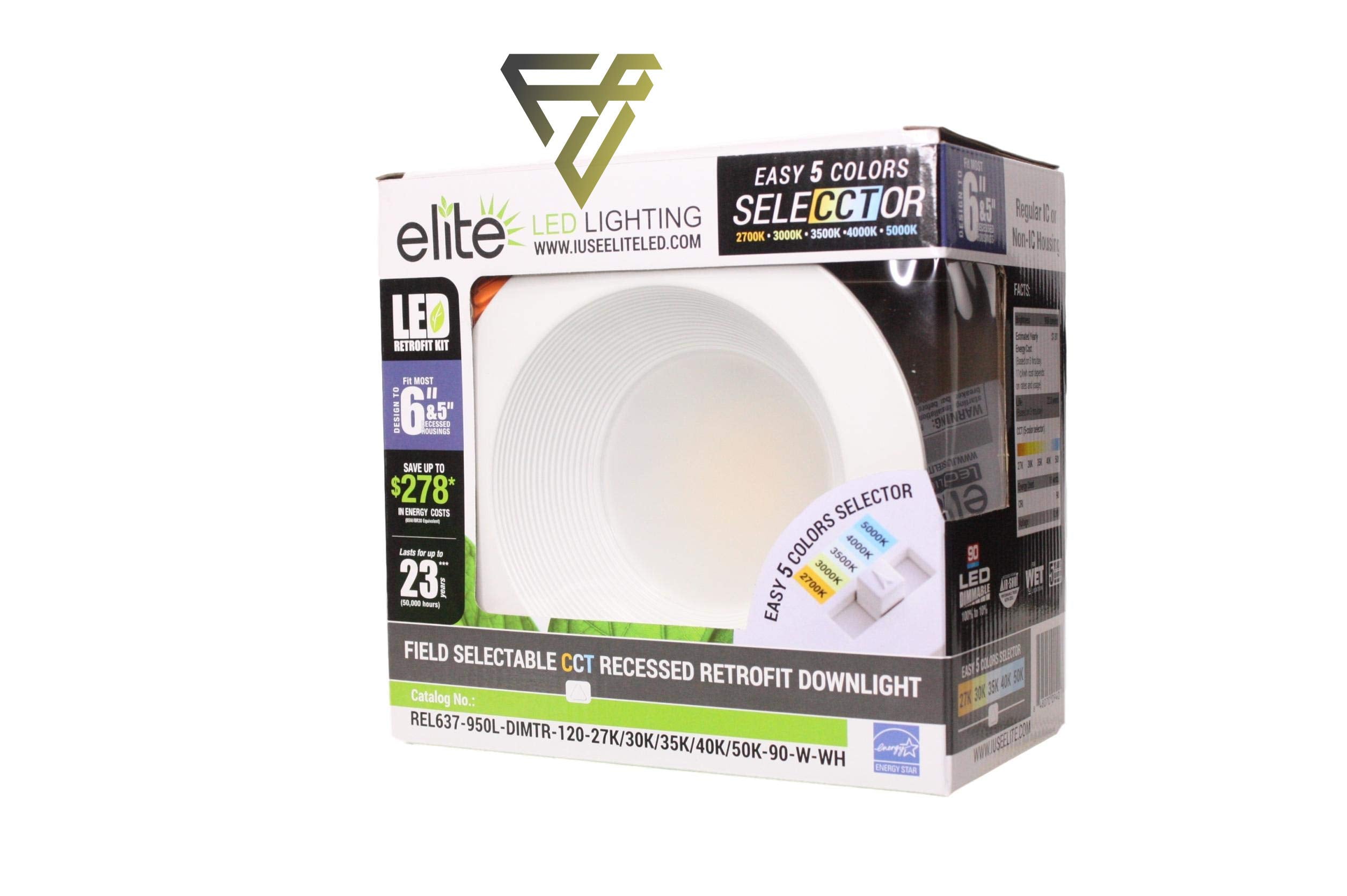 Elite Rel637-Cct Series Led Retrofit Baffle Trim, Color Selecctor 2700K/3000K/3500K/4000K/5000K (White, 5/6&quot;)