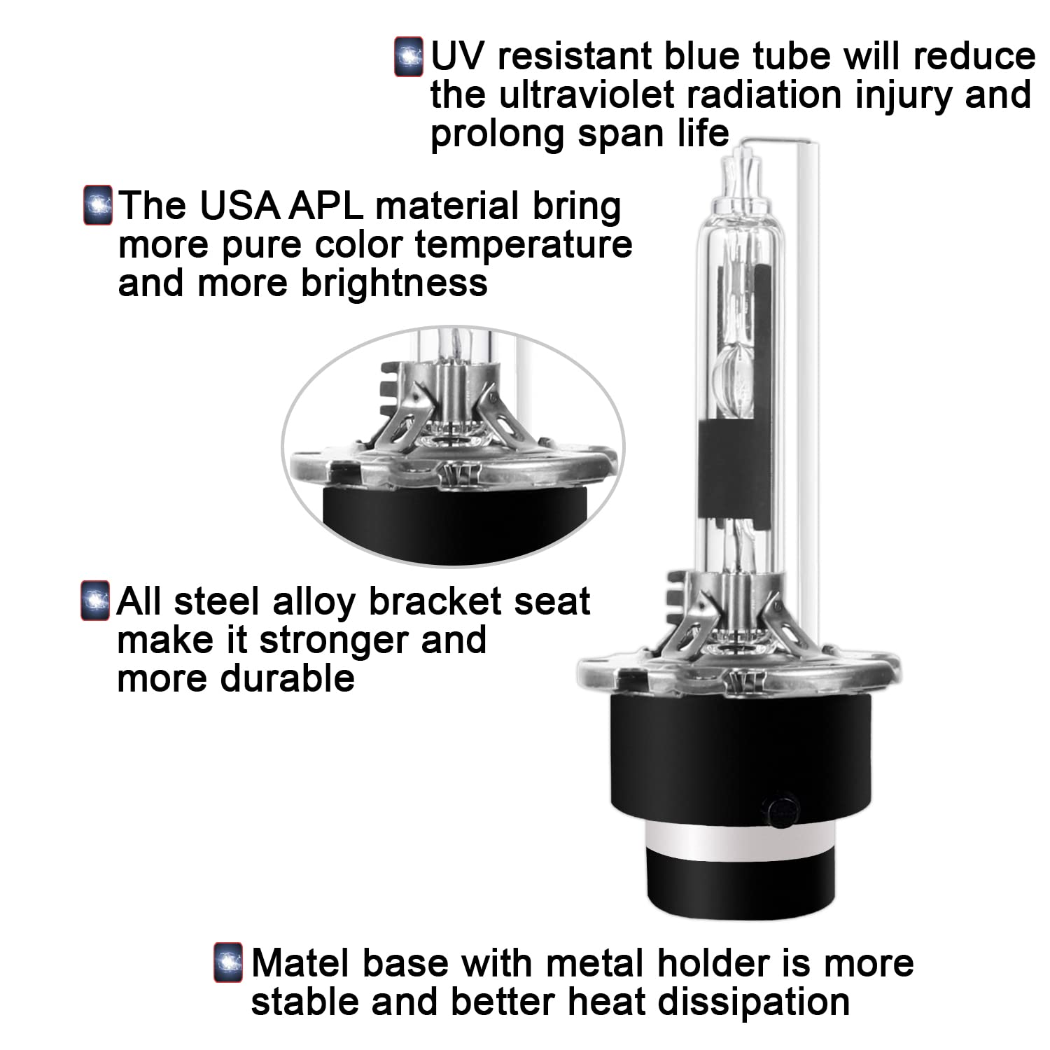 Sinoparcel D4R Xenon HID Headlight Bulbs - 6000K 35W High Low Beam - Pack of 2 - Alloy Steel
