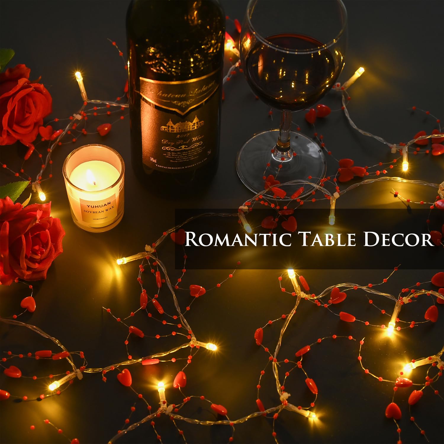 AOMOONOA [Timer] 10FT 30 LED Wedding Garland with Lights Red Heart Light String Battery Operated, Love Lights for Mantle, Firepl