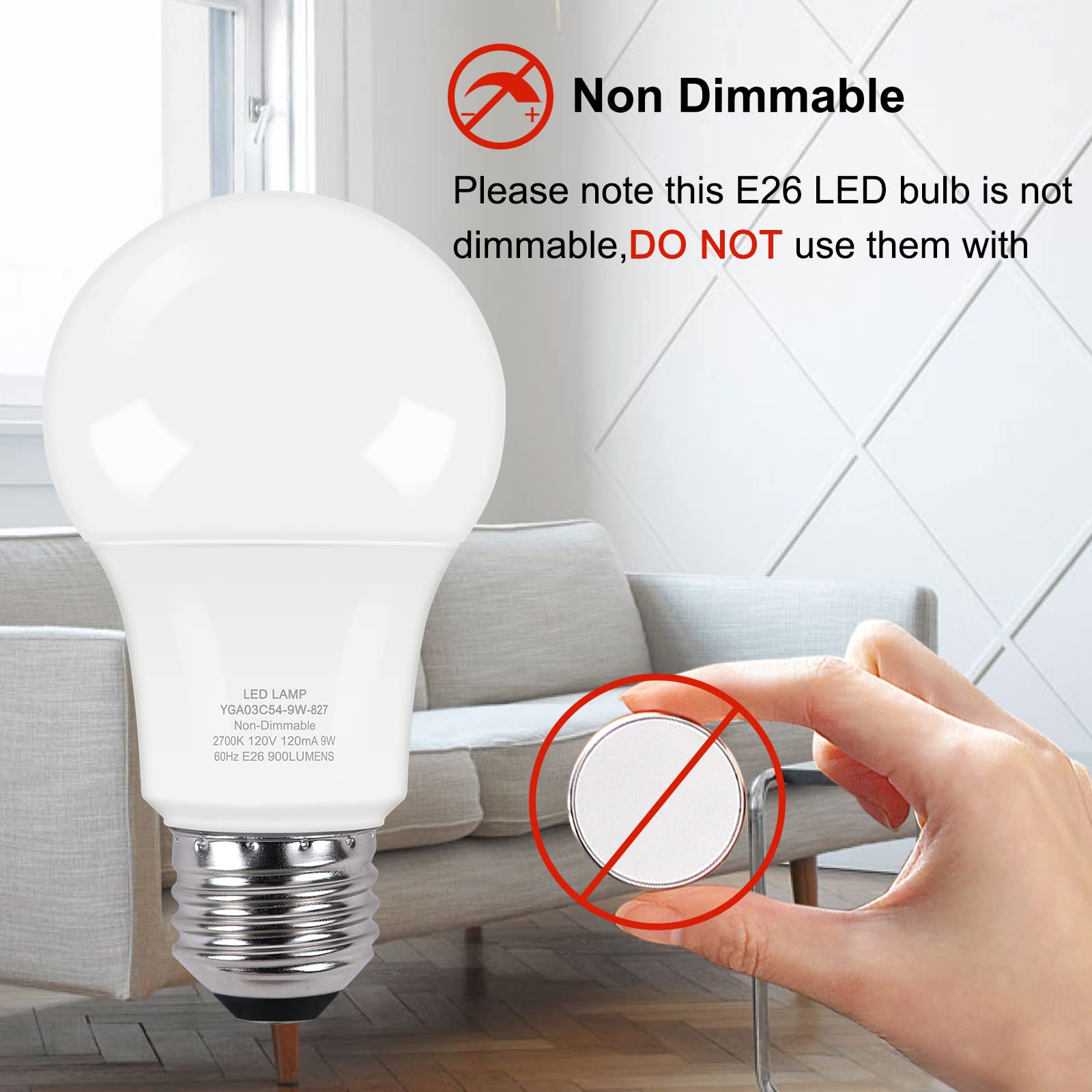 Partphoner A19 Led Light Bulb, 60W Equivalent, 9W 2700K Soft White, E26 Standard Base Non-Dimmable Led Light Bulb, Cri 85+, 6 Pa