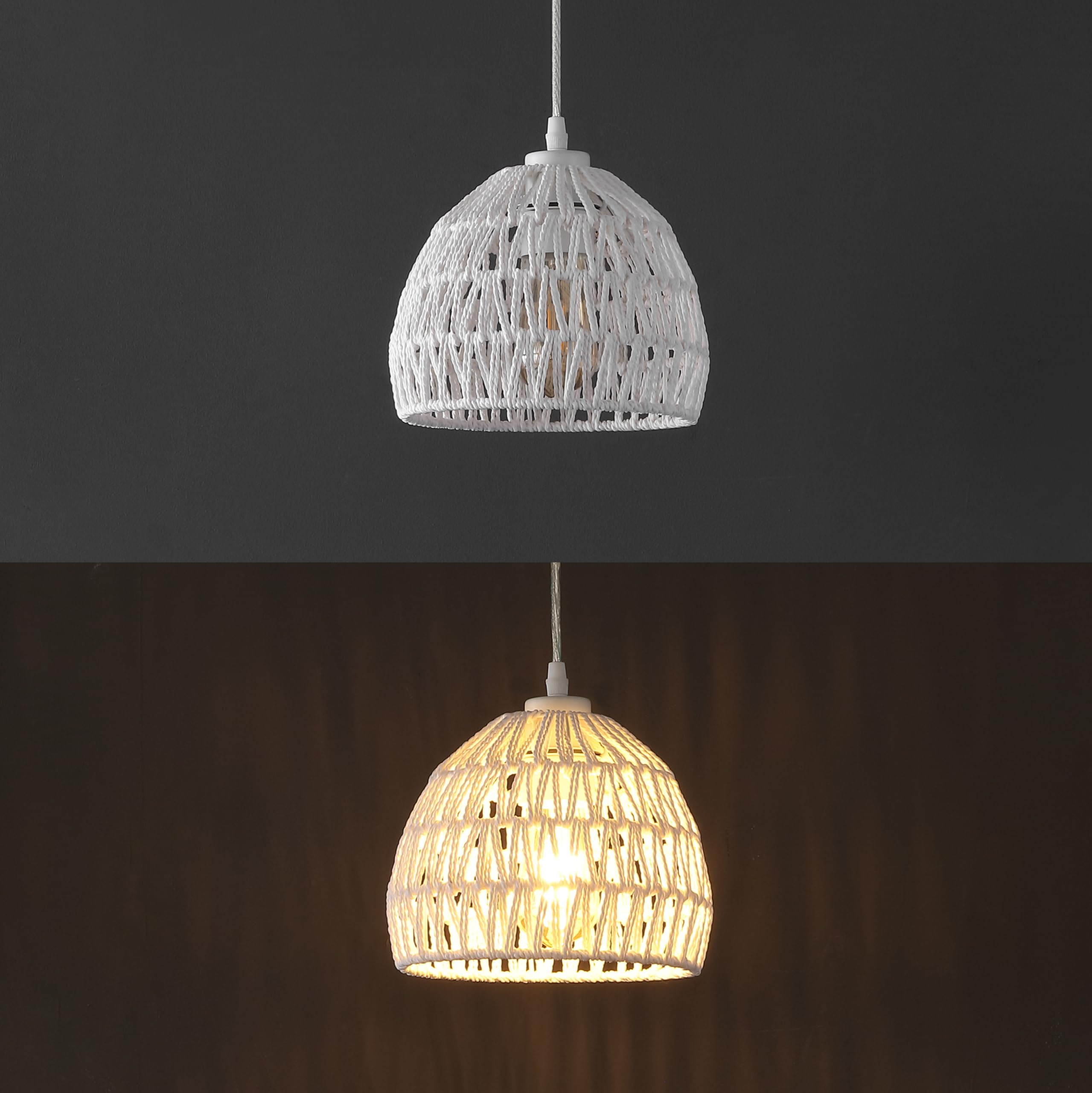 JONATHAN Y LED Pendant Light 1-Light Bohemian Woven Rope/Iron 8.25in White Model JYL6512A