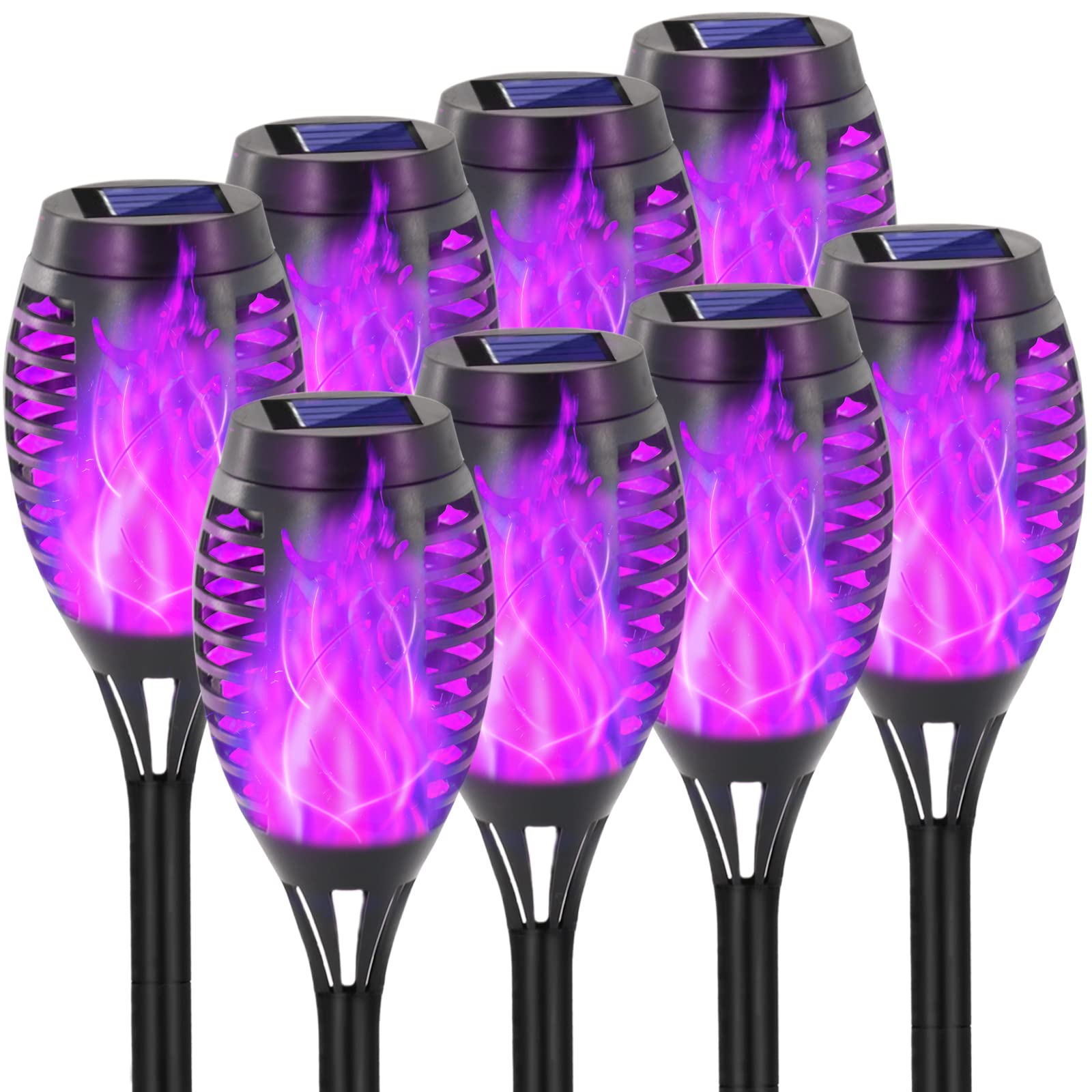 EOYIZW Solar Outdoor Lights, 8 Pack Mini LED Tiki Torches, Waterproof, Purple, Halloween Garden Decor, 12LED-8Pack