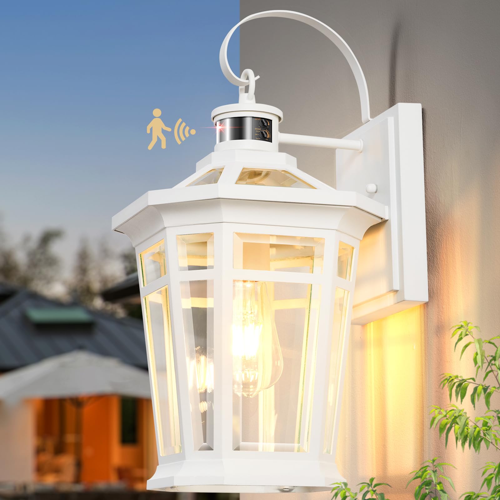 Vianis Motion Sensor Outdoor Light Fixtures Wall Mount  Large Aluminum Dusk To Dawn Outdoor Wall Lantern  White Waterproof Porch Lighting  Modern Exterior Lighting Fixtures For Patio  House