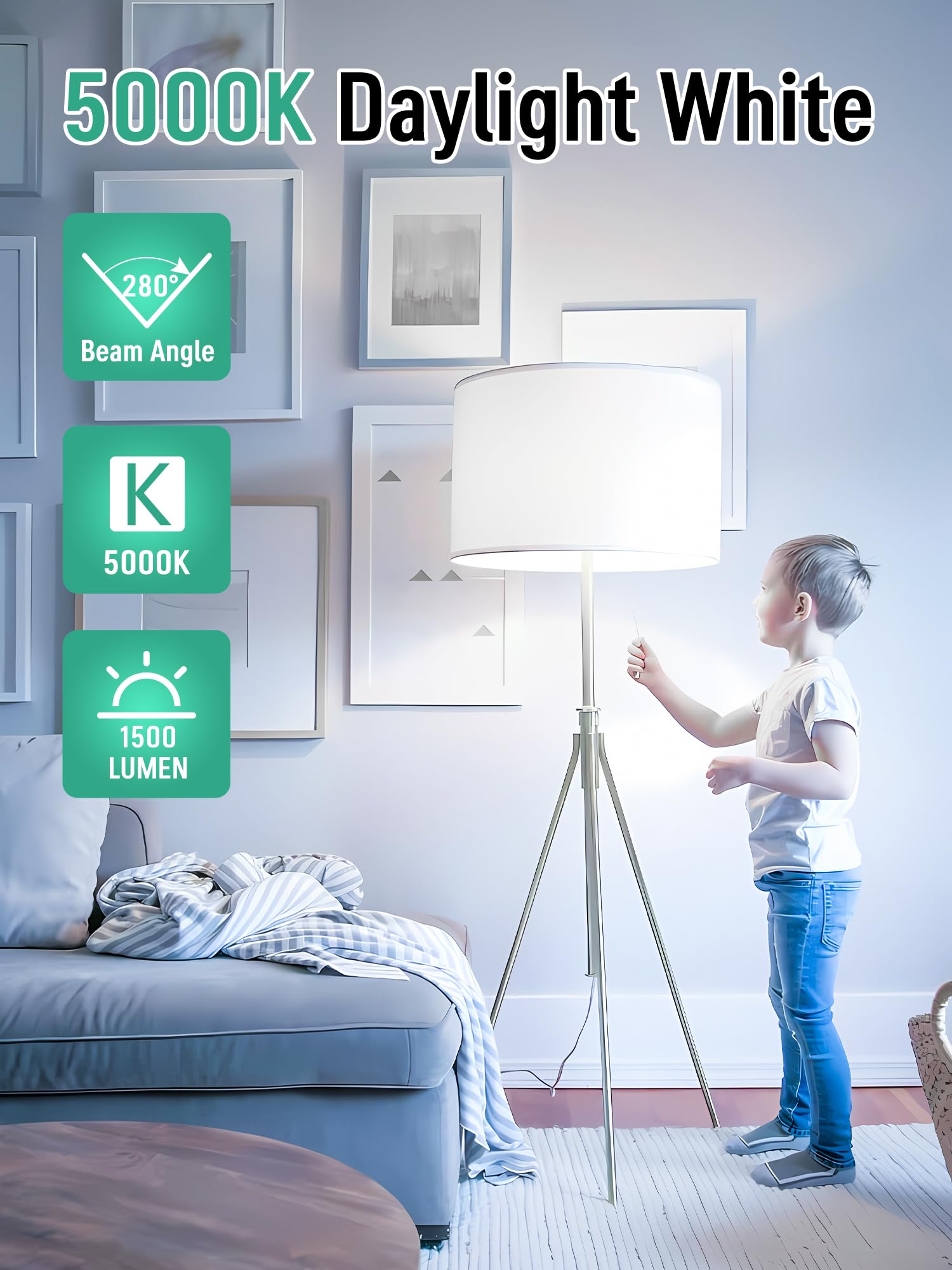 12 Pack Led Light Bulbs 100 Watt Equivalent, A19 15W 5000K Daylight, Super Bright White Light 1500 Lumens, E26 Standard No Flick