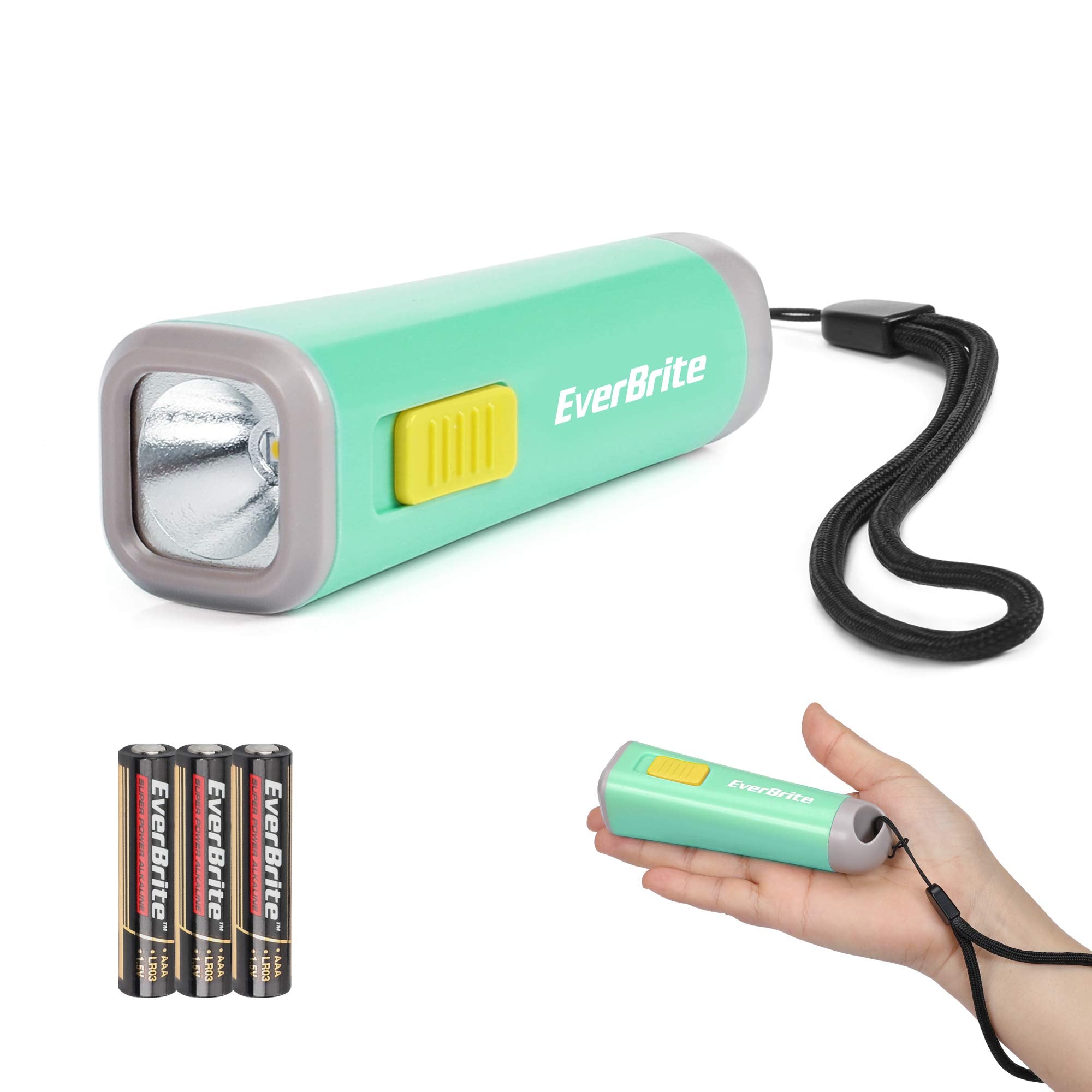 Everbrite Kids Flashlight, Mini Led Flashlight, Plastic Torch Use For Emergencies, Camping, Outdoor With Lanyard 3Aaa Battery In