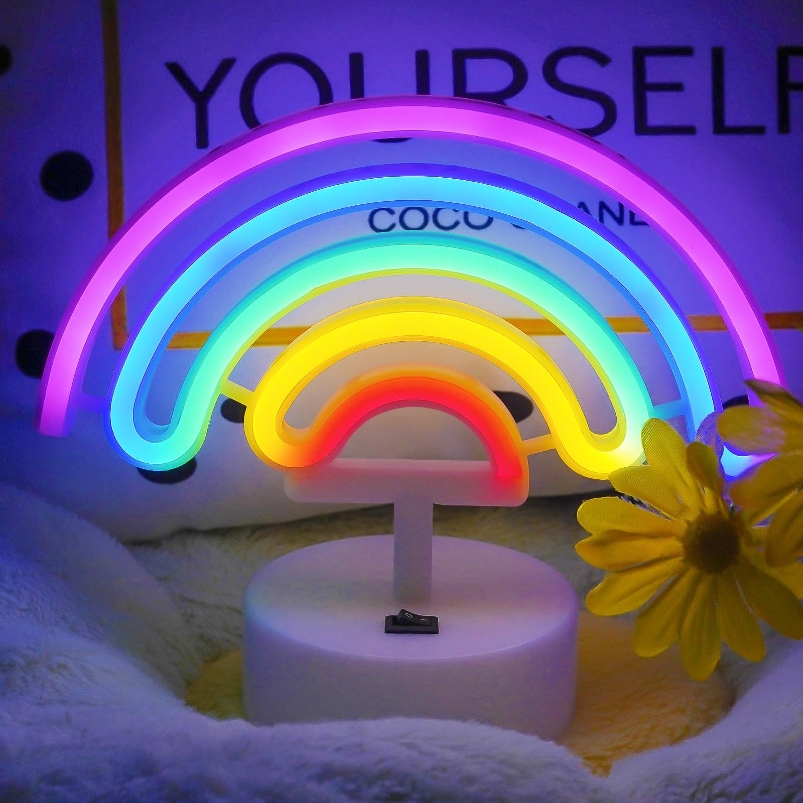 BHCLIGHT LED Neon Sign - Multicolor Rainbow, Battery/USB Powered, Indoor/Outdoor Table Decor, Model SEATOP-MC-Rainbow-1PK