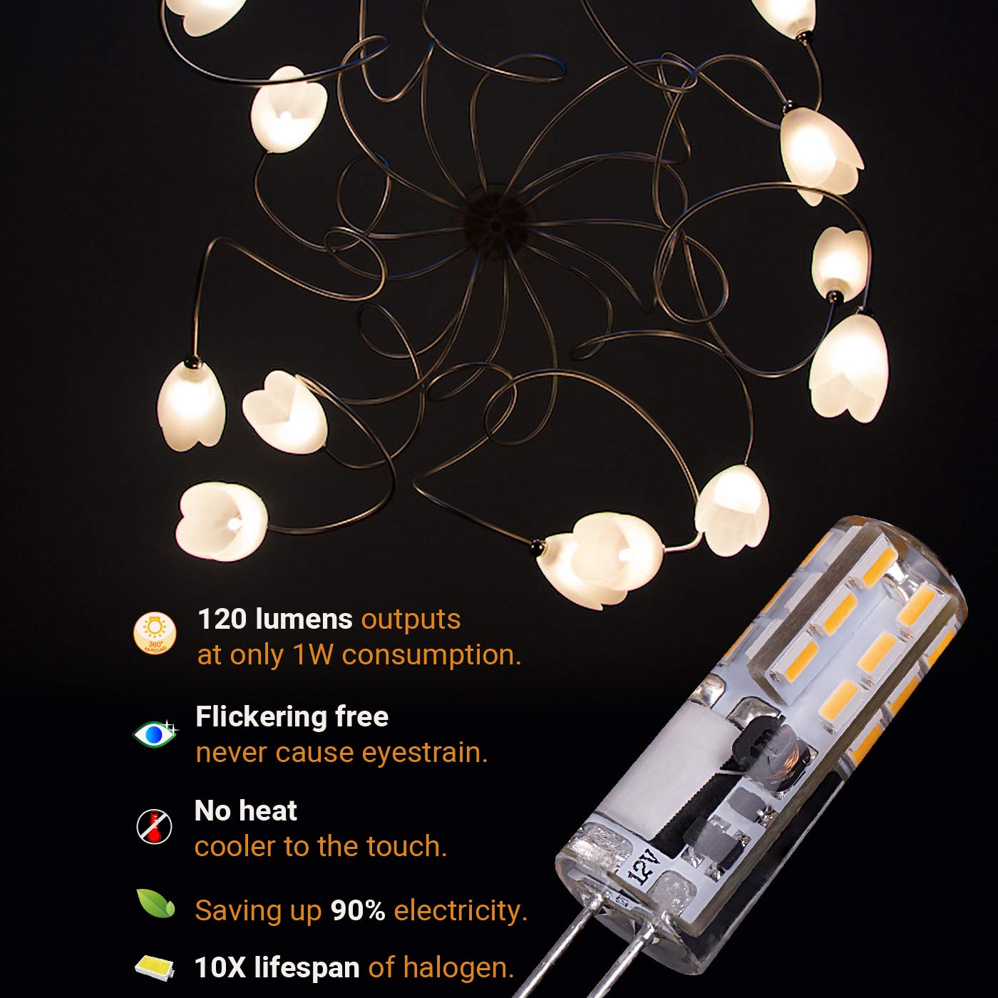 JAUHOFOGEI G4 LED Bulb 12V Bi-pin Base 10W Replacement Halogen JC Bulb Daylight White 6000K - 10 Pack