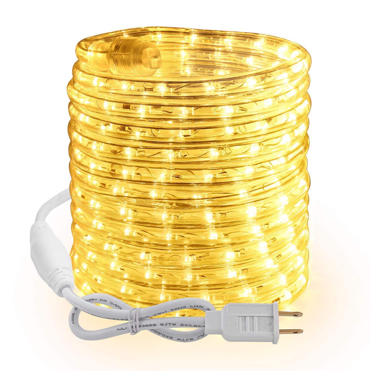 Brizled Warm White Rope Lights  18ft 216 LED Rope Lights Waterproof  120V Plugin White Christmas Light Connectable with Clear PVC Tube  Indoor/Outdoor Decorative Tube Light for Backyards  Garden Patio