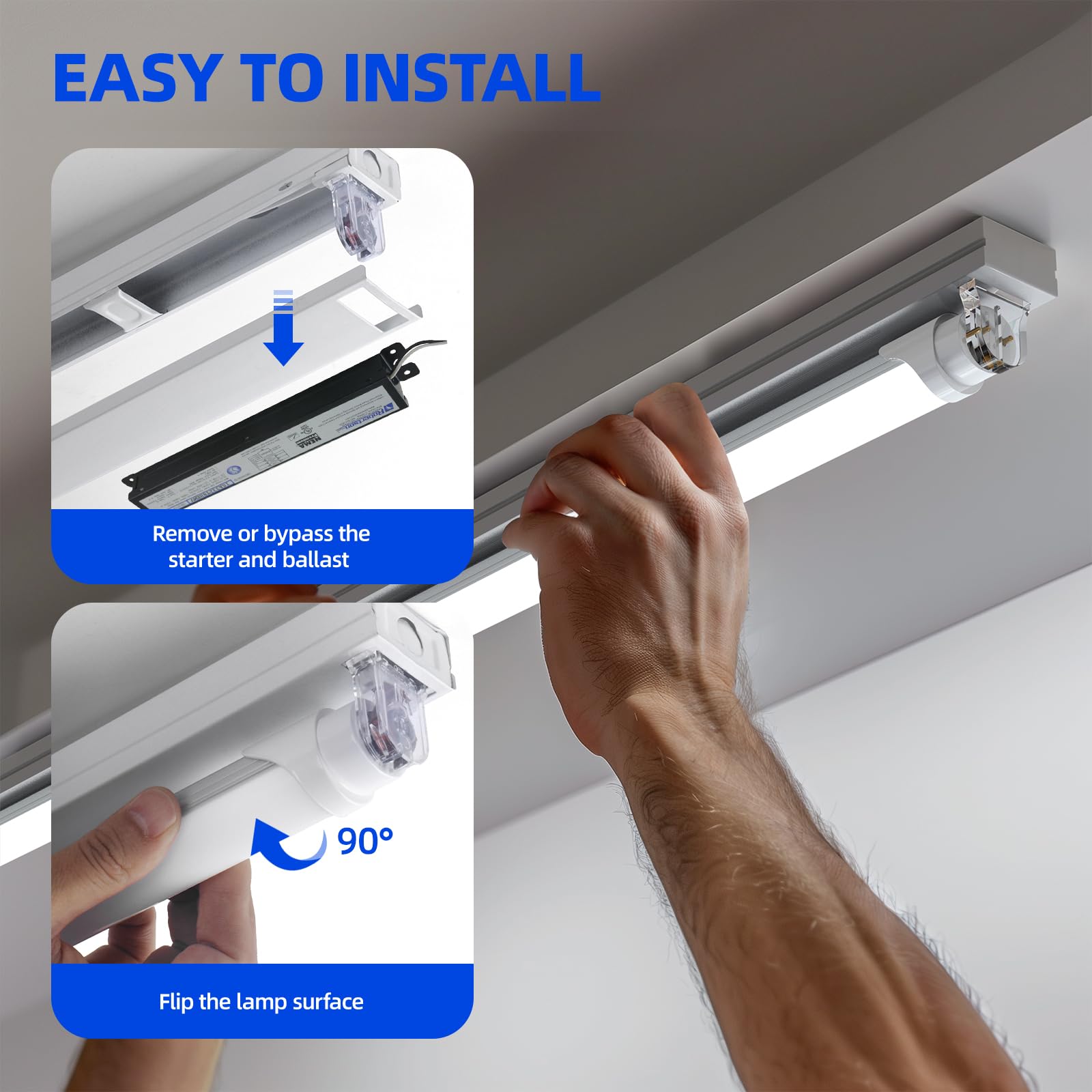 Barrina T8 Led Bulbs 4 Foot, Fluorescent Light Bulbs Replacement, 24W, 3200Lm, 6000K Bright Light Ballast Bypass, Dual-End Power