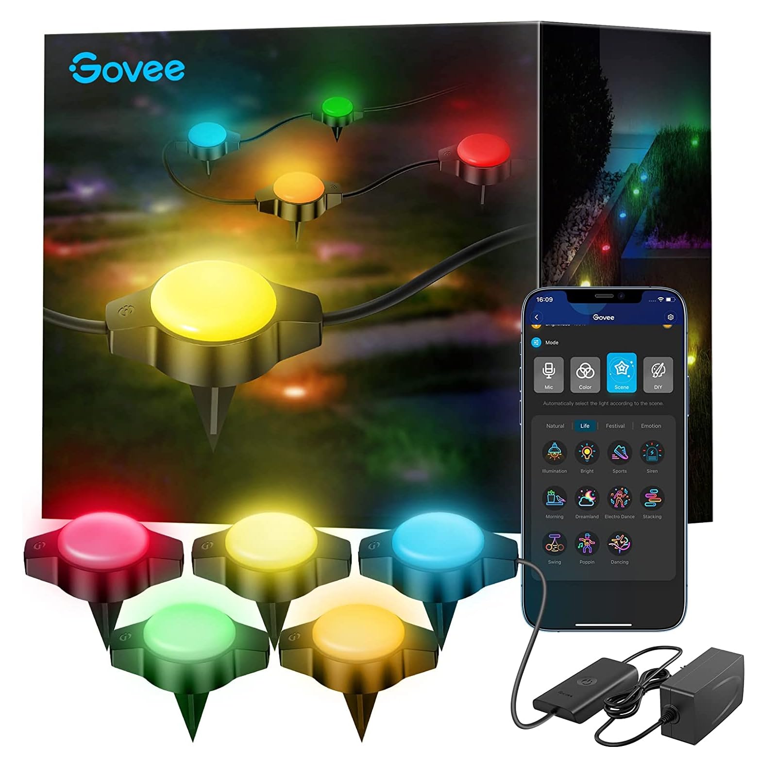 Govee Outdoor Ground Lights, Outdoor Halloween Decoration, IP67 Low Voltage Pathway Lights 50ft, RGBIC with Warm White, 24 Pack, App Control Walkway Lights with 43 Scene Modes, Sync with Music, 80 LM