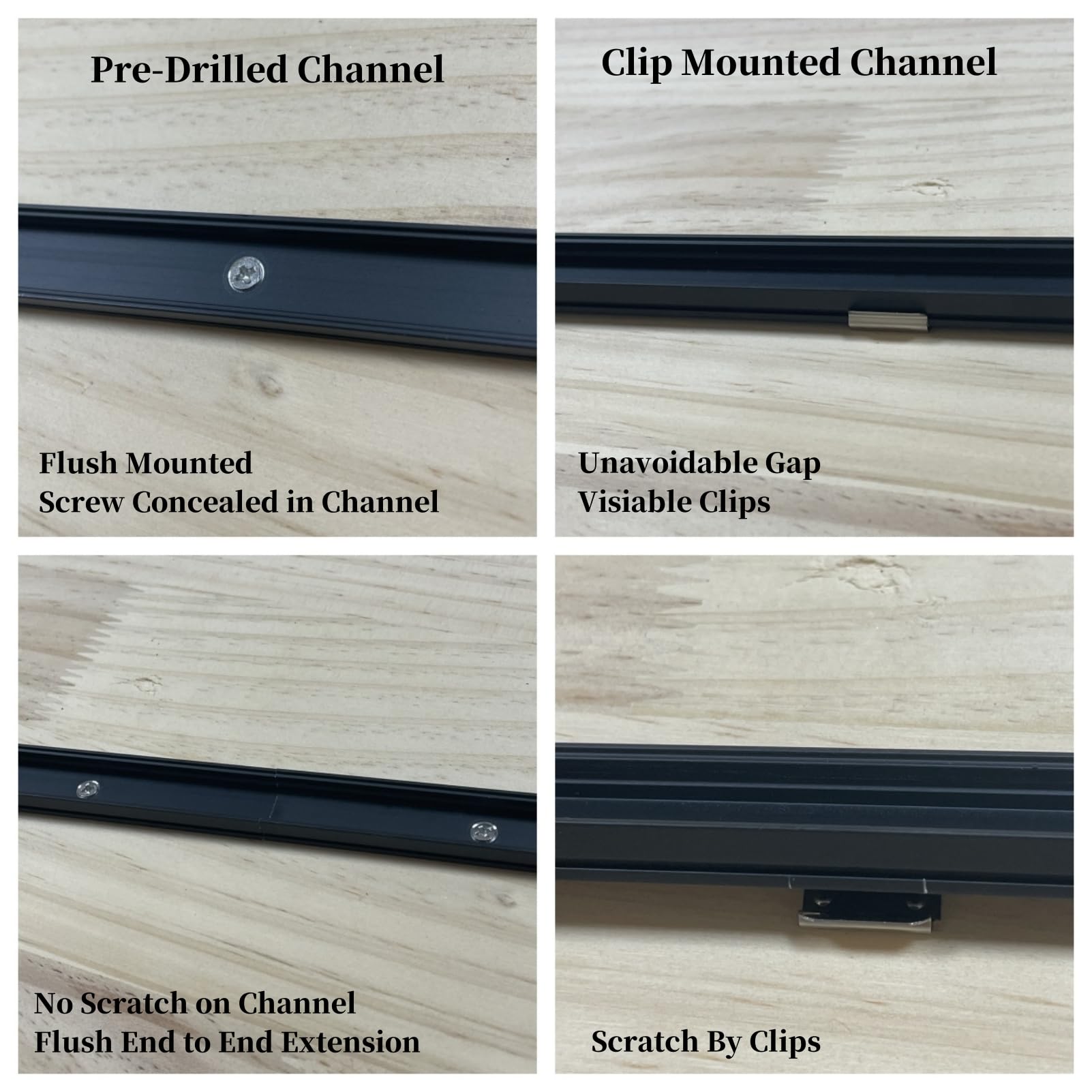 Thmoother 5-Pack 3.28Ft Pre-Drilled Countersunk Hole Led Strip U Channel Diffuser, Matte Black Flush Mounted Under Cabinet Tape Light Aluminum Low Profile With Milky Cover (5, 3.28Ft)