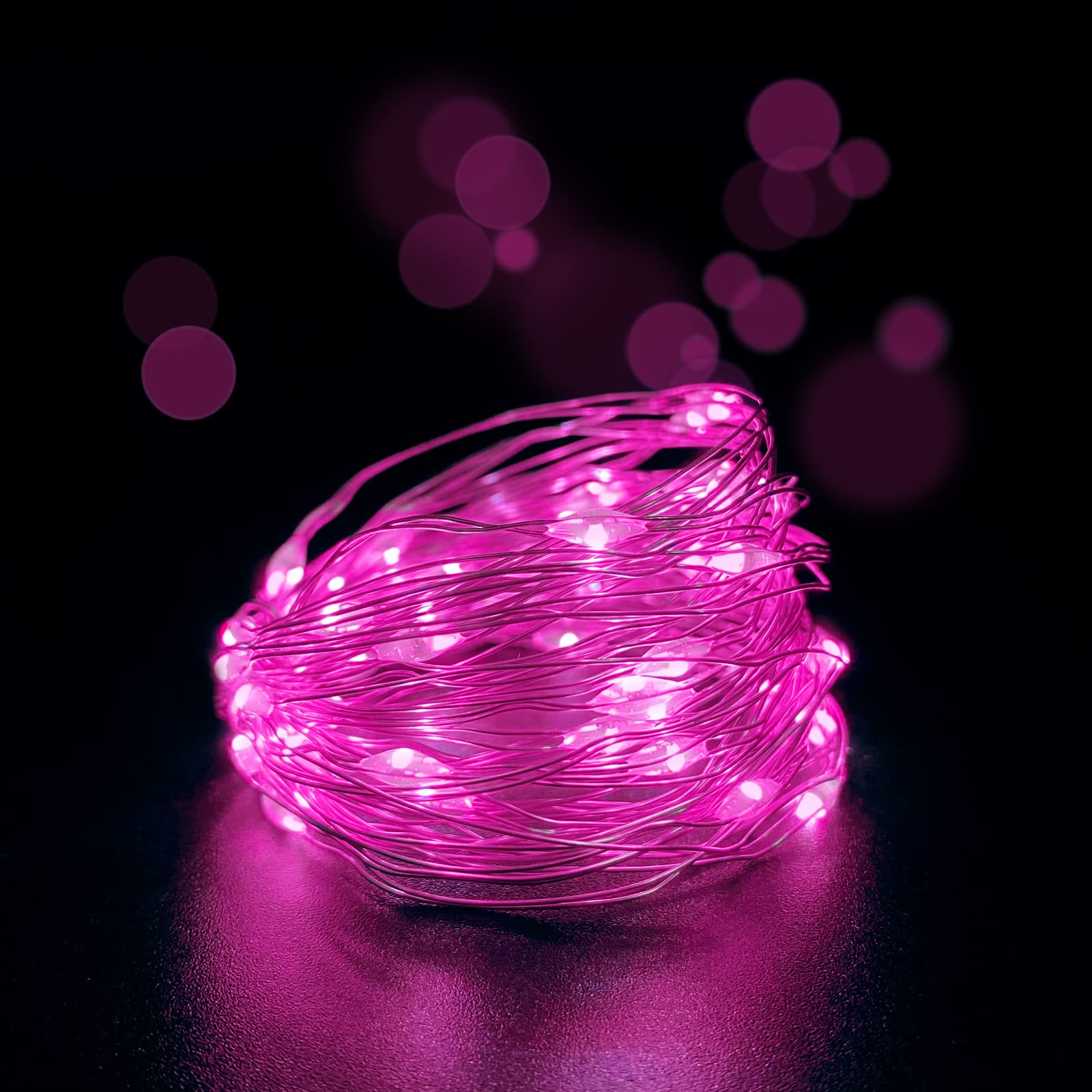Yalilong With Timer Function Battery Operated Dewdrop Led Lights,Mini Fairy Lights For Home Parties Christmas/Halloween Holiday Decoration,6 Hours On/18 Hours Off,30 Leds,10 Feet (Pink, 1)