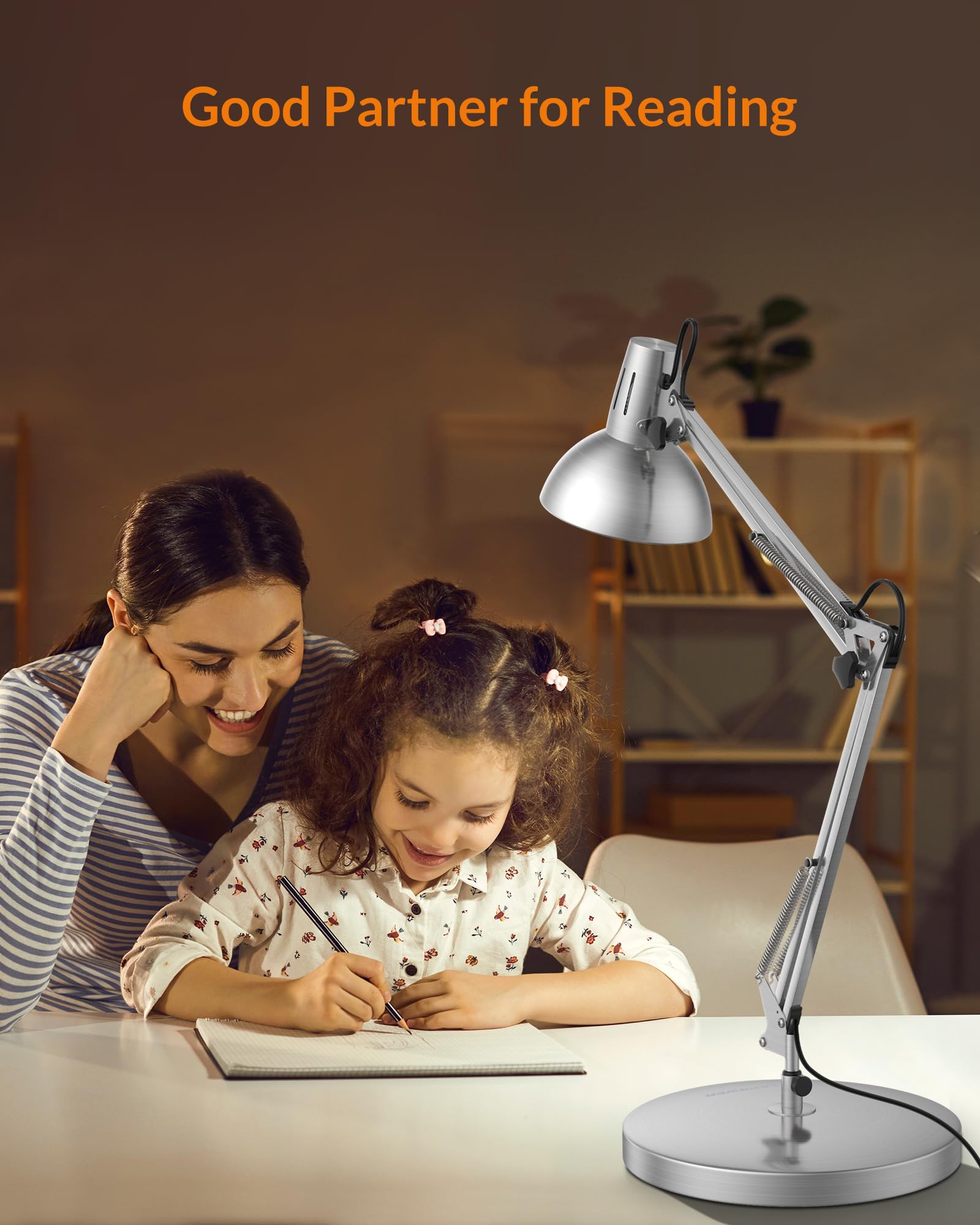 Lepower Metal Desk Lamp, Adjustable Goose Neck, Swing Arm, Silver, Model Ut2020, Eye-Caring Reading Lamp For Bedroom & Office