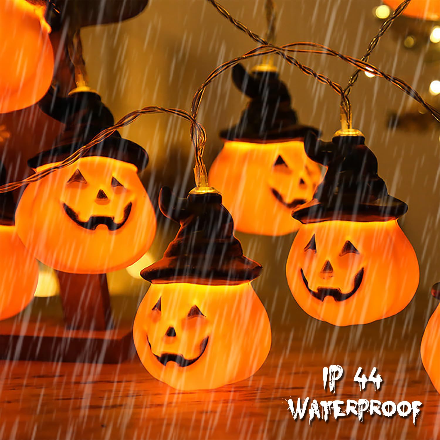 Runleo Halloween Pumpkin String Lights With Witch Hat, 20 Led 16.4Ft 8 Modes Timer 3D Waterproof Orange Jack-O-Lantern Battery Operated Flickering Lights For Indoor Outdoor Decor Party Decorations