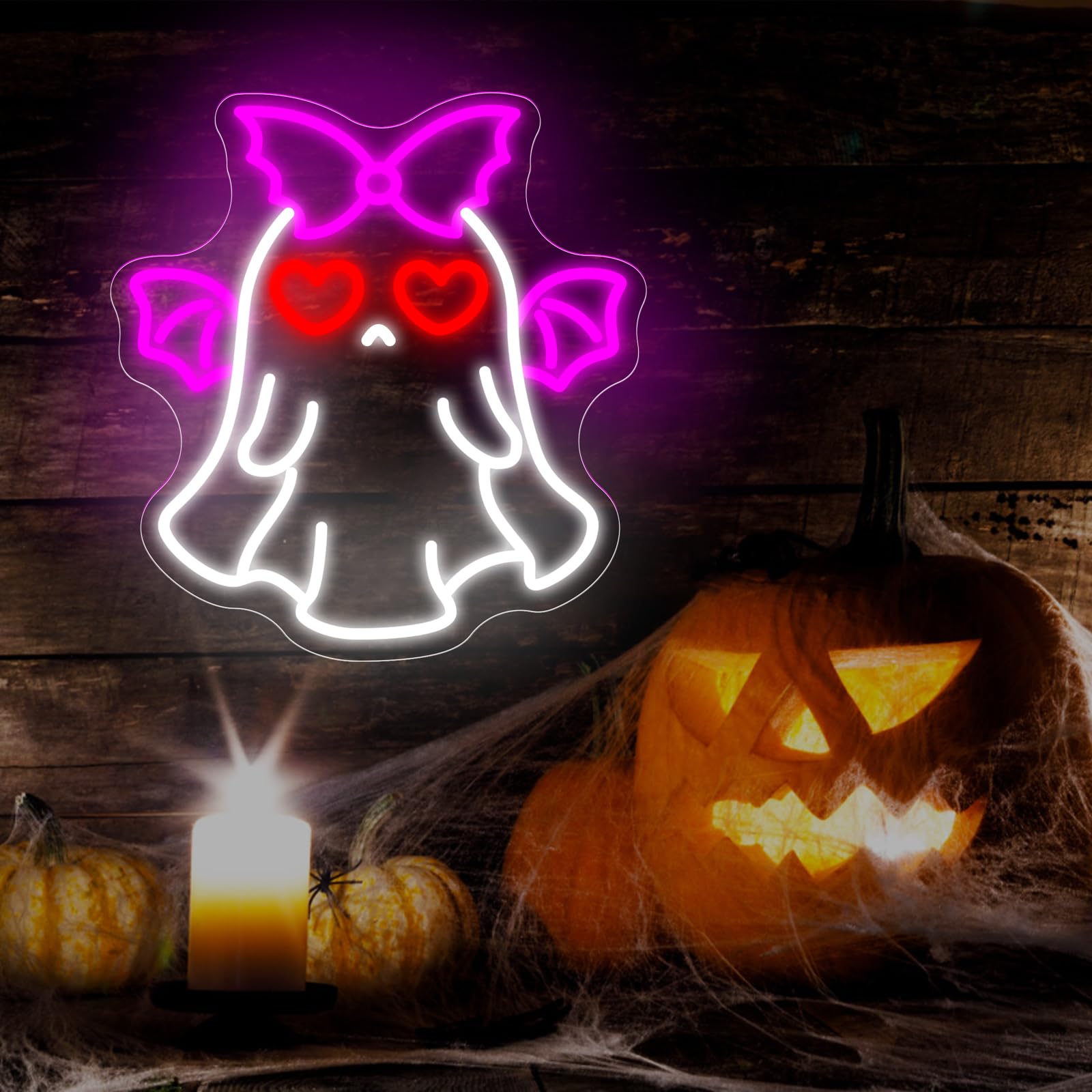 Bat Ghost Neon Sign Spooky Halloween Neon Decor Gothic Style For Halloween Decor Unique Gift For Kidroom Decoration Funny Bedrooms Wall Art Party  14.2X13