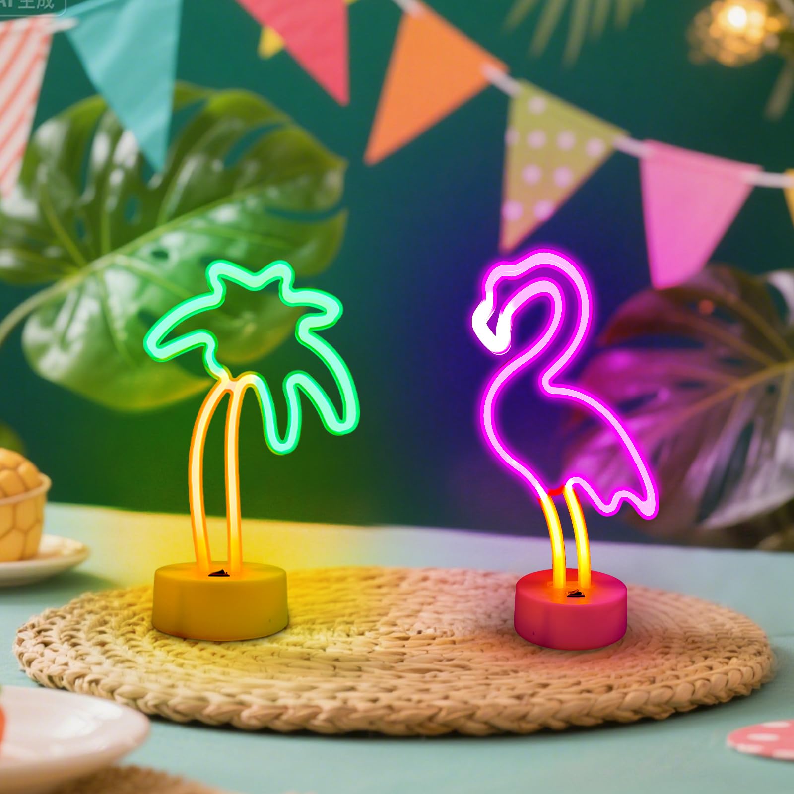 UrsaMajor Neon Signs 2 Pack - Pink Flamingo & Palm Tree, USB/Battery Powered, Energy Efficient Decor for Bedroom, Party, Office, Valentine Gifts