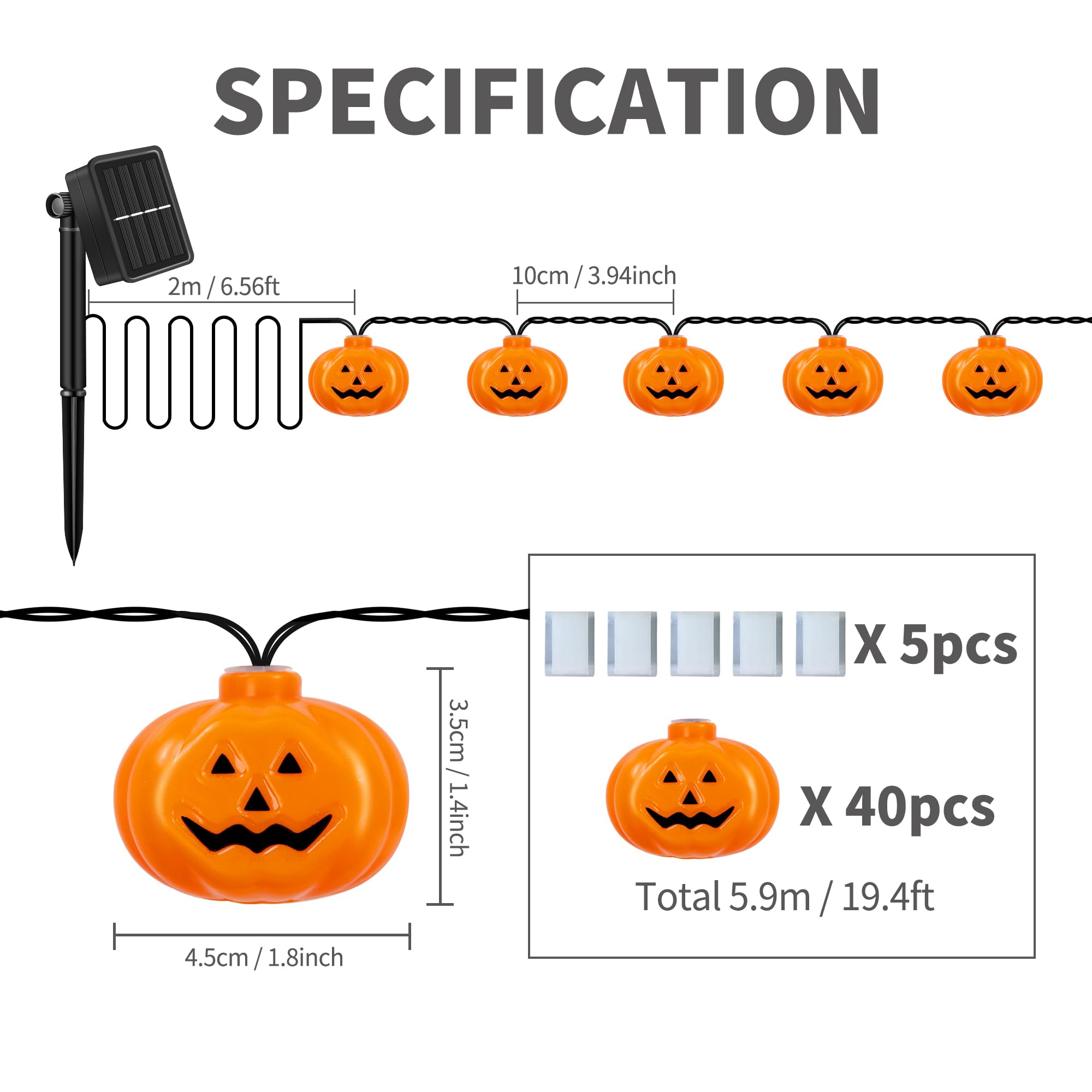 Varmax Solar Halloween Lights Outdoor 40 Leds, Halloween Pumpkin String Lights With 8 Lighting Modes, Halloween Outdoor Decorations 19.4 Ft For Porch, Window, Garden, Yard, Party