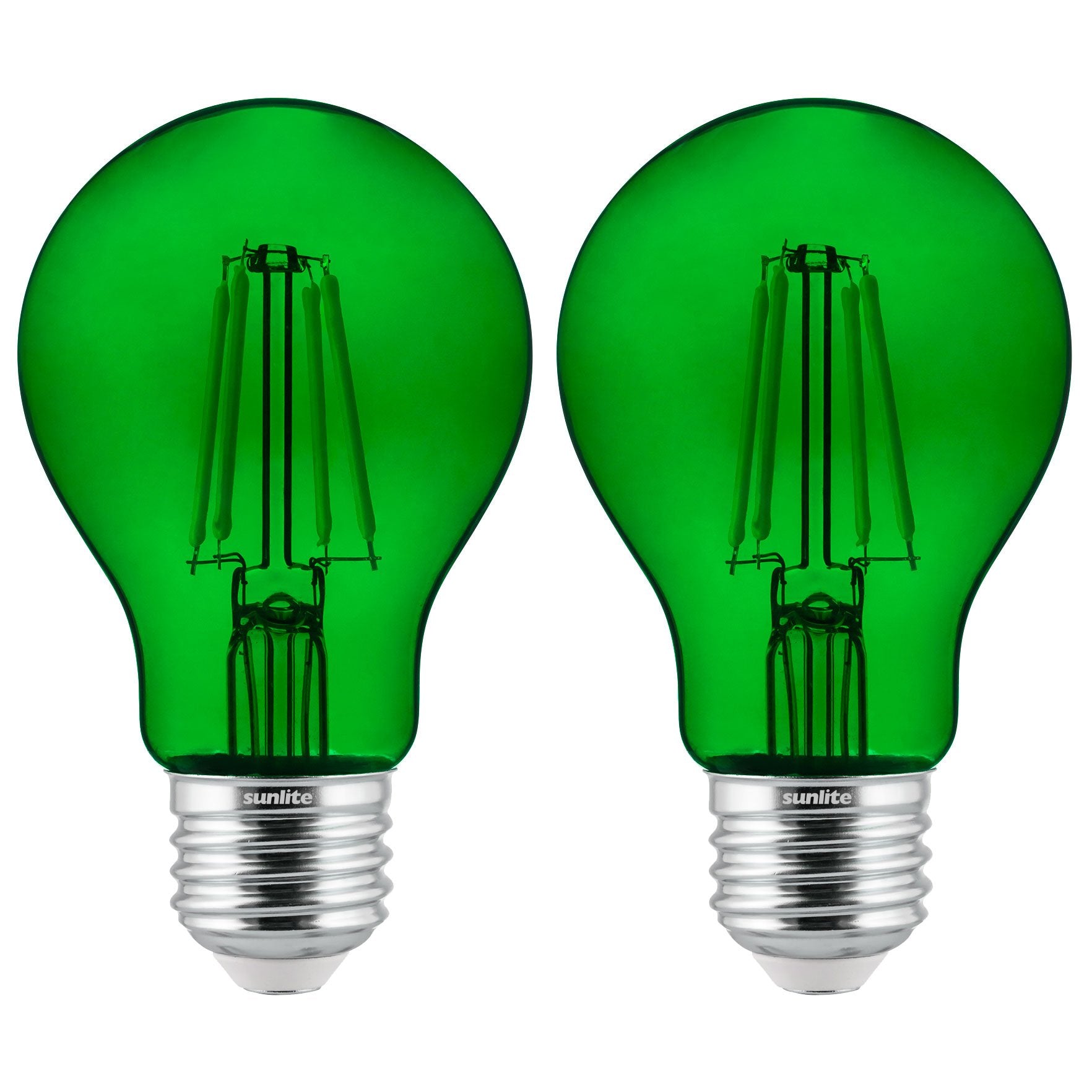 Sunlite LED Filament A19 Light Bulb, Dimmable, 60W Equivalent, 2 Count, Green, Glass, Model 81083