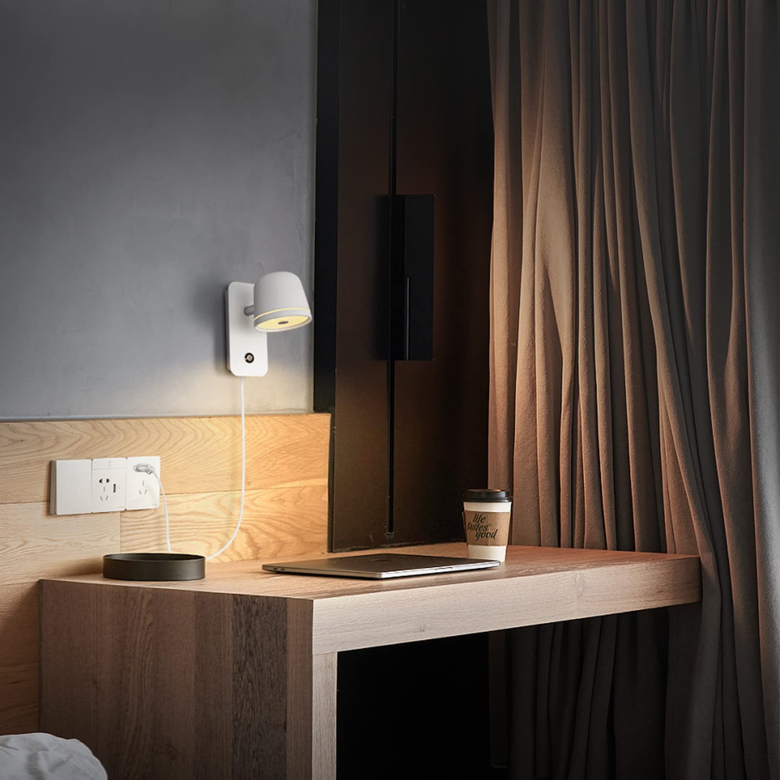 Aisilan Led Plug In Wall Sconce With Touch Dimmable Control Adjustable Wall Mounted Lamp Angle Anti-Glare Matte White Aluminum B