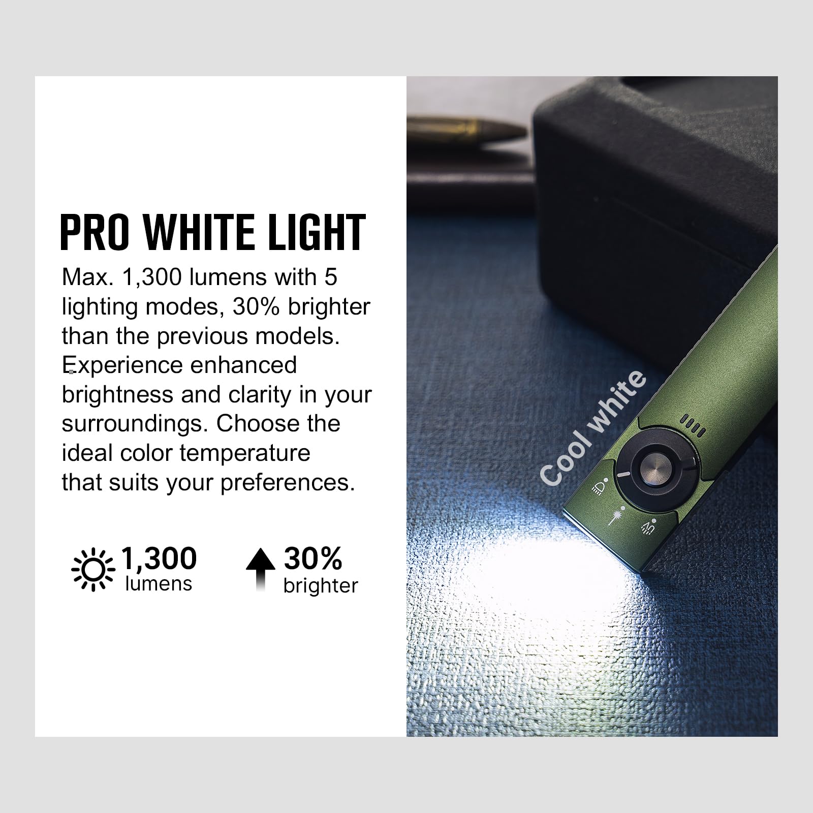 OLIGHT Arkfeld Pro Flat Flashlight, 1300 Lumens, Green Beam & UV LED, OD Green, Aluminum