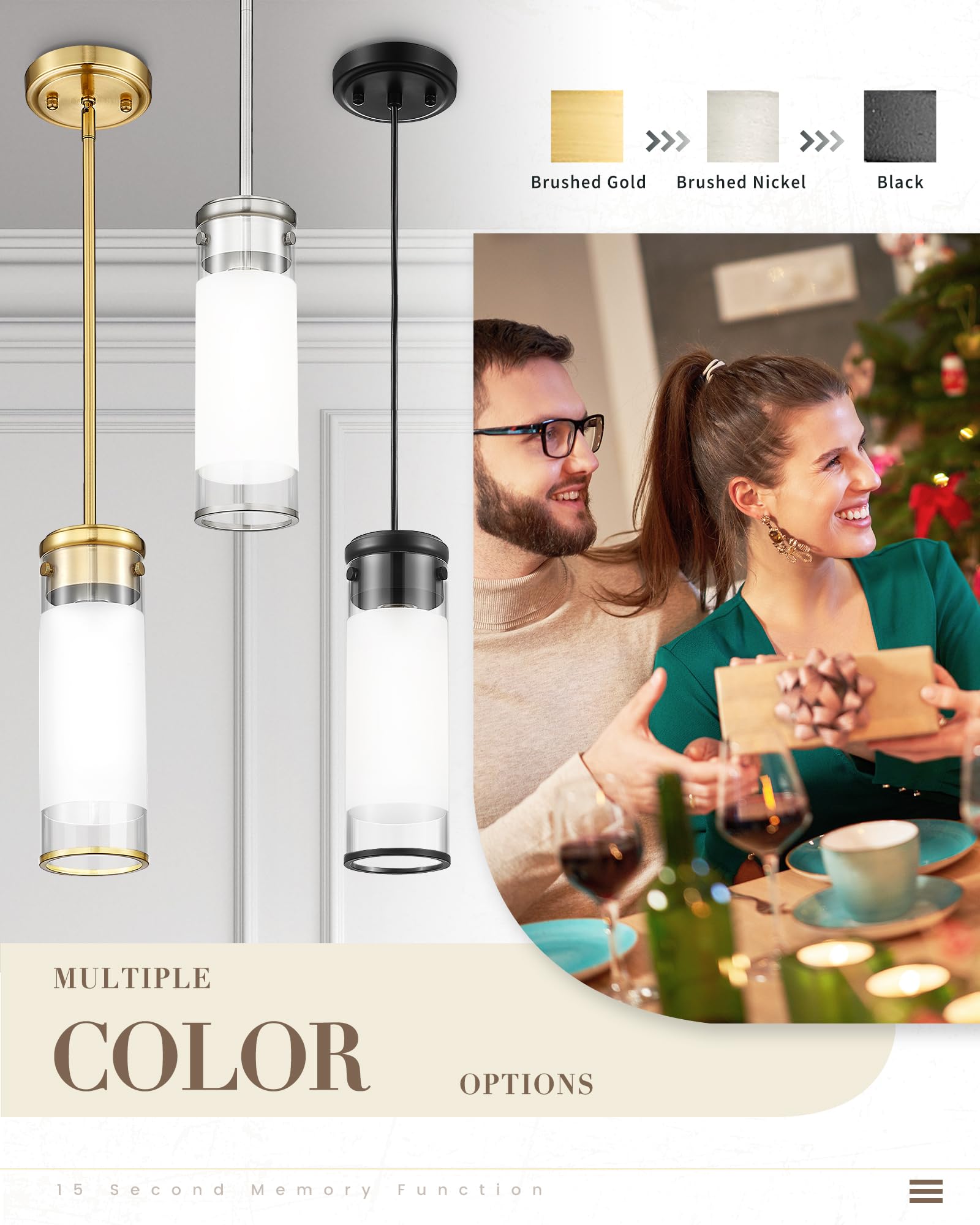 Jazava Modern Pendant Lights, Cylindrical Hanging Light Fixtures With Frosted Glass For Kitchen Island Dining Room Bedroom Hallw