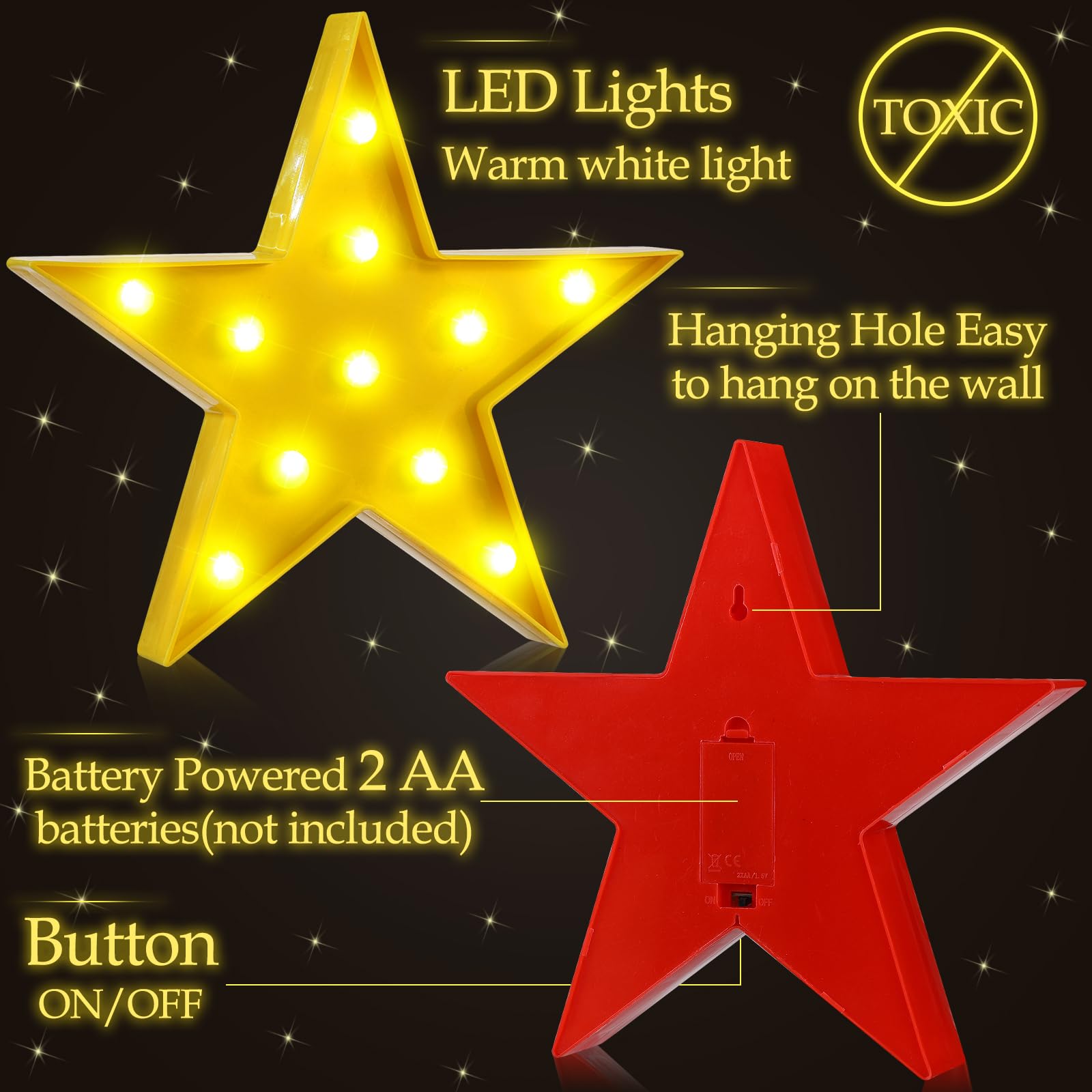 VIHOSE LED Star Signs - 3 Pcs Marquee Lights for Movie Theater Decor, Battery Operated, Red/Black/Warm, Model ANB-VIHOSE-52602