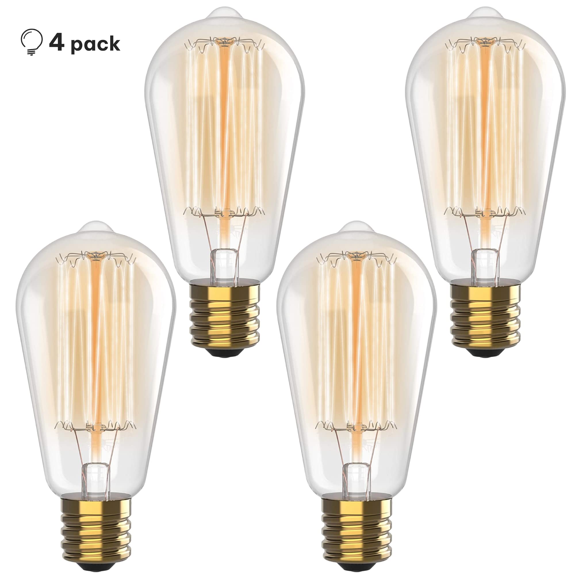 Hudson Bulb Co. Vintage Edison Incandescent 60W 12-Pack Light Bulbs - Antique St64 Dimmable 2100K Warm Decorative Squirrel Filam