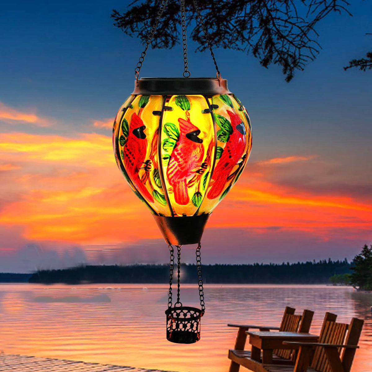 Hot Air Balloon Solar Lantern,Waterproof Solar Lanterns With Flickering Flame Lights, Metal & Glass Waterproof Lanterns Outdoor