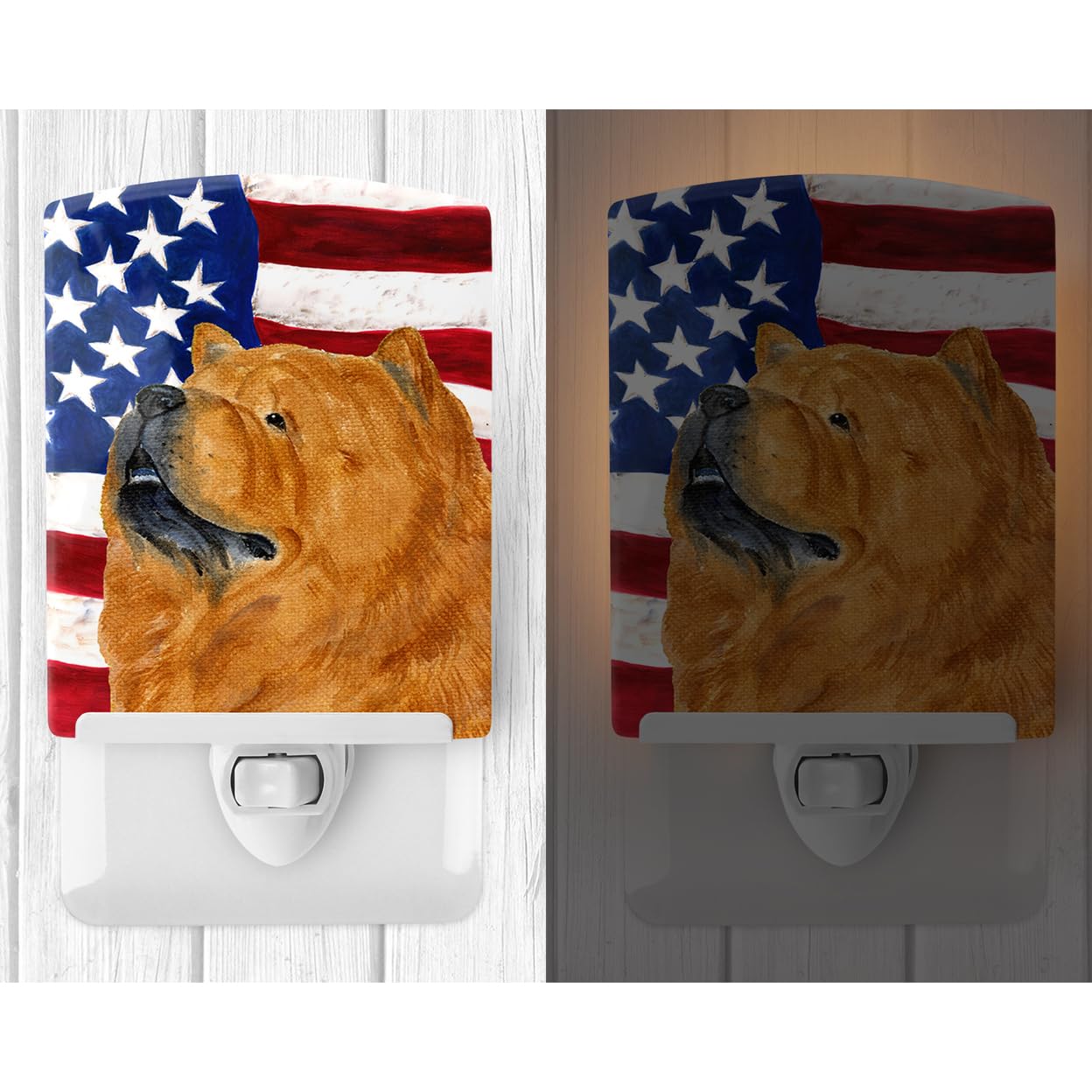 Carolines Treasures Ceramic Night Light, USA American Flag, Chow Chow Design, 6x4x3in, Multicolor, Model SS4029CNL