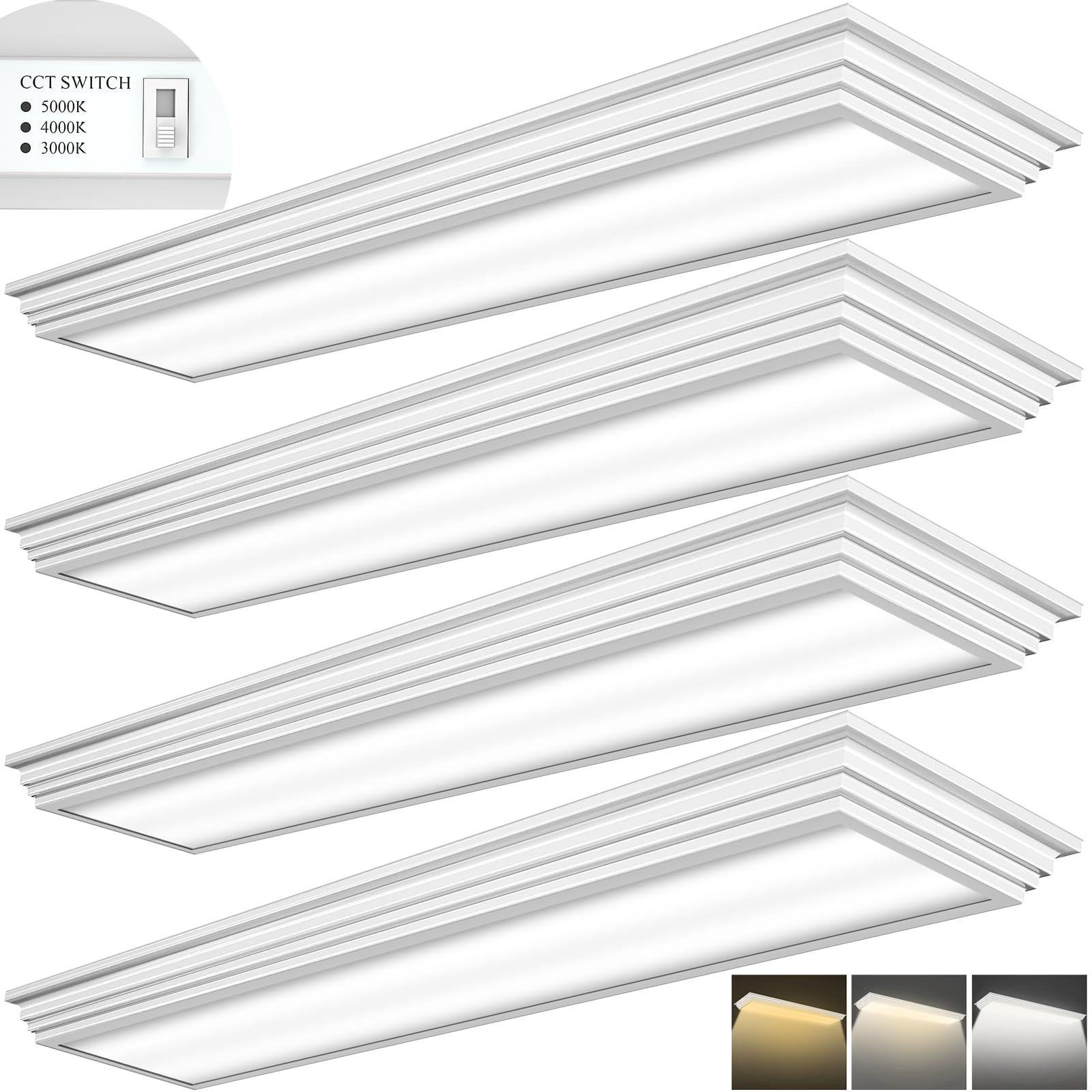 Faithsail Dimmable 4Ft Led Wraparound Light  Selectable 3 Color Temperature 3000K/4000K/5000K Cct 50W 5500Lm 4 Foot Kitchen Led Light Fixture  Flush Mount 48 Inch Ceiling Lighting Fixture  4 Pack