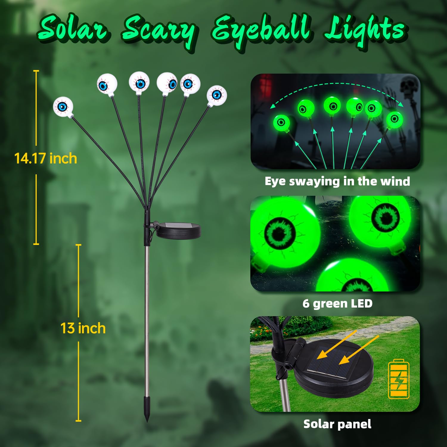 HUYIENO Solar Pathway Lights 2PK, 12 LEDs Waterproof Eyeball Design for Outdoor Garden, Model HY1337