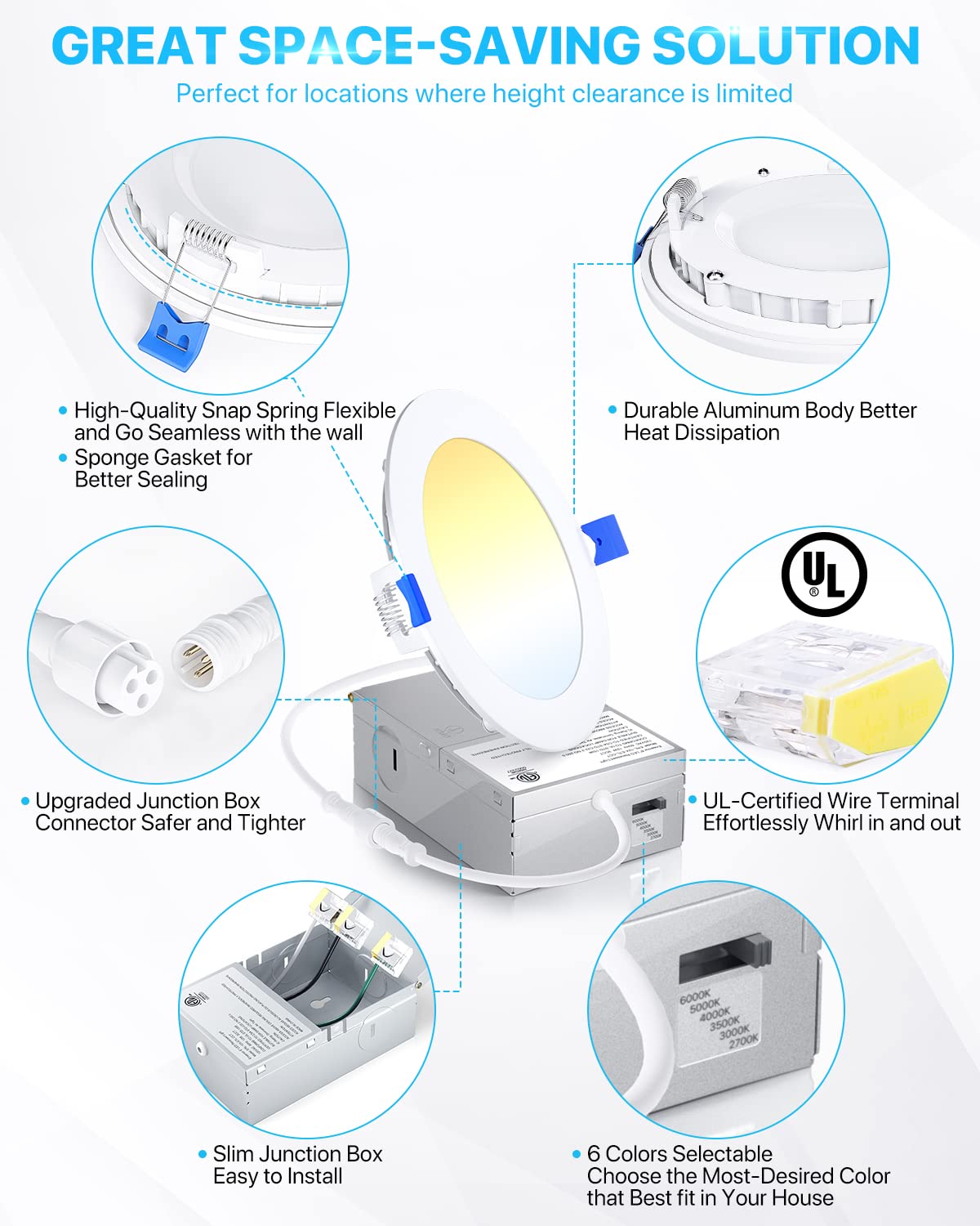 Ensenior 12 Pack 6 Inch Ultra-Thin LED Recessed Light, Dimmable, 12W, 2700K-6000K Selectable, ETL Certified,