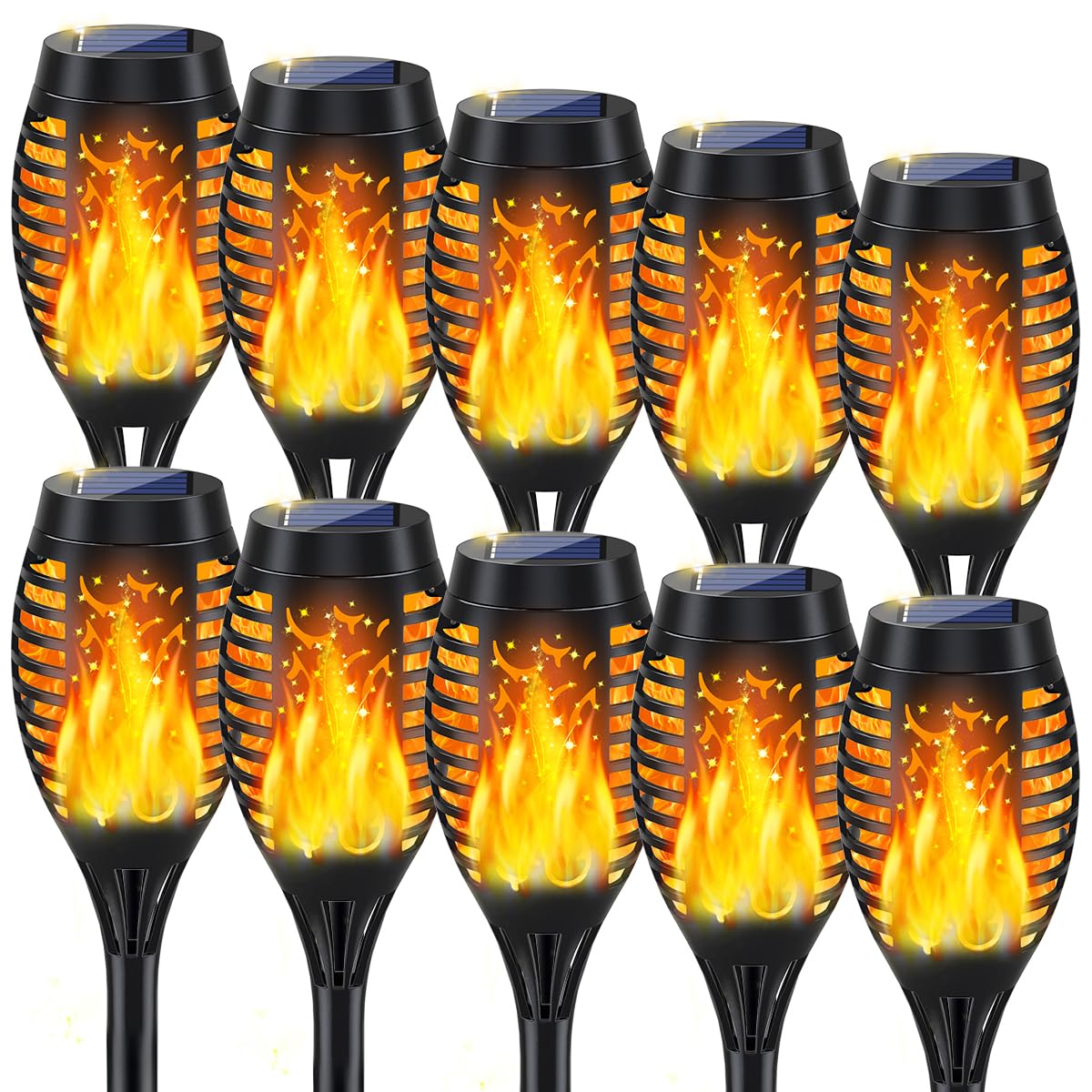 10Pack Solar Lights Outdoor, Solar Torch Lights Outdoor Flickering Flame for Outdoor Decorations, Waterproof Garden Lights Solar