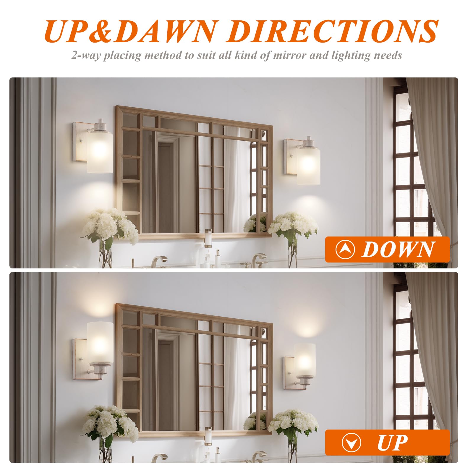 Eidonta Bath Vanity Light Fixture, 3 Pack, Modern Wall Sconce, Opal White Glass Shade, White Gold, Model 046a9a19-047b-4523-849