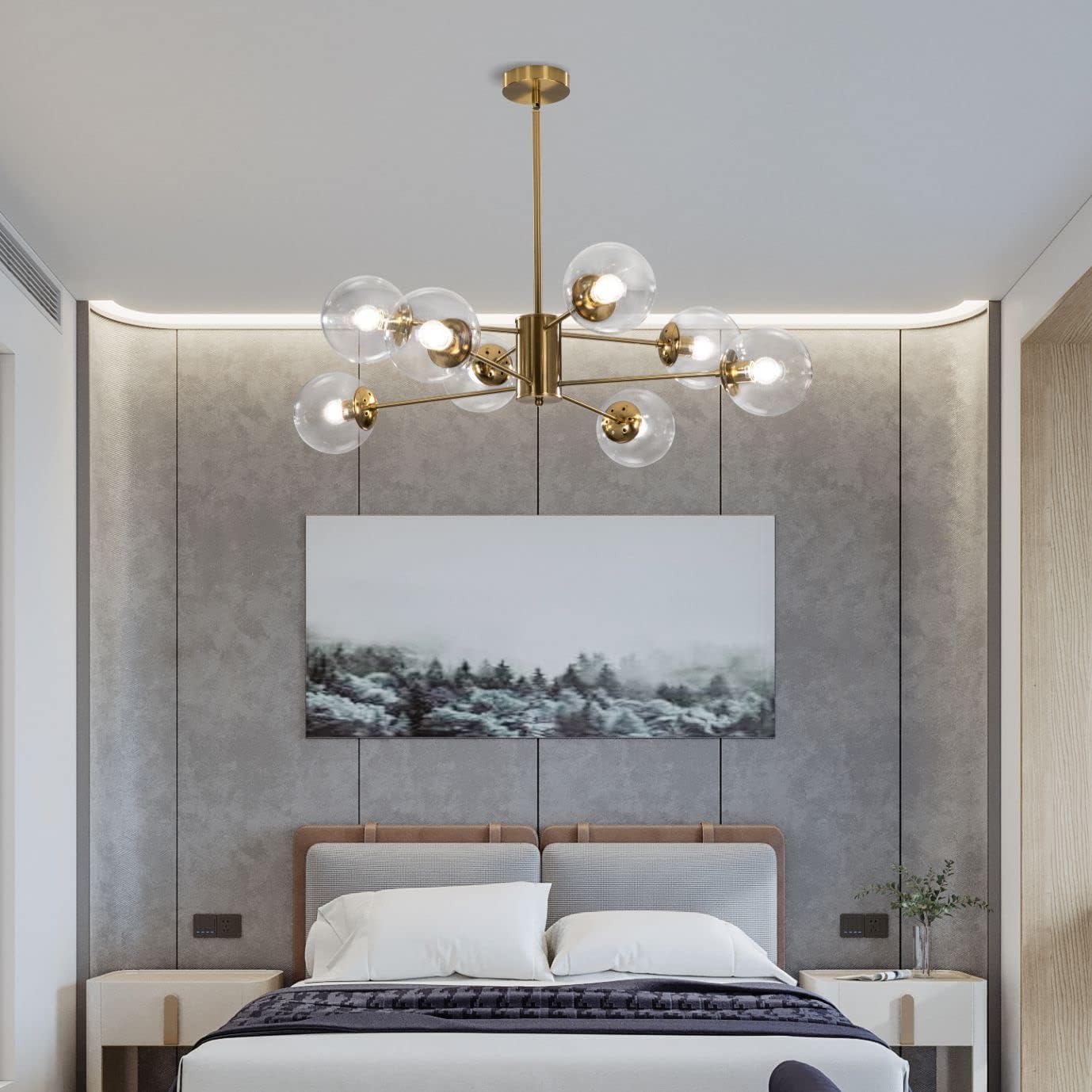 Kco 8-Light Modern Sputnik Chandelier - Gold & Clear Glass Globe Ceiling Pendant Light