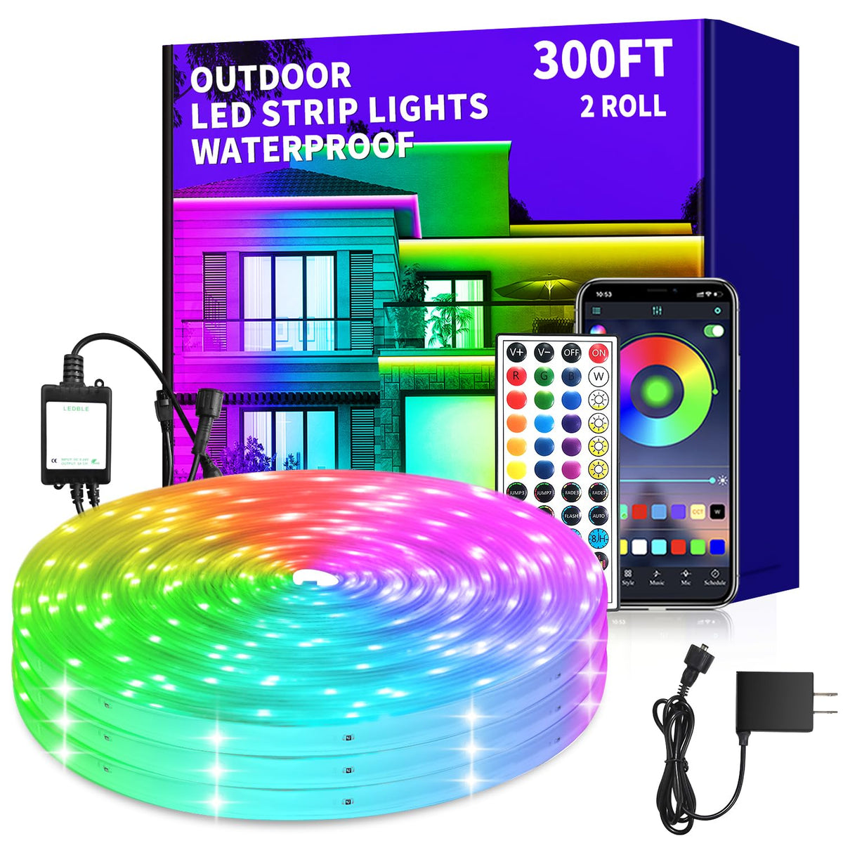vimeepro 300ft Outdoor LED Strip Lights Waterproof,IP68 Outside Led Light Strips Waterproof,Color Changing with App/Remote Contr