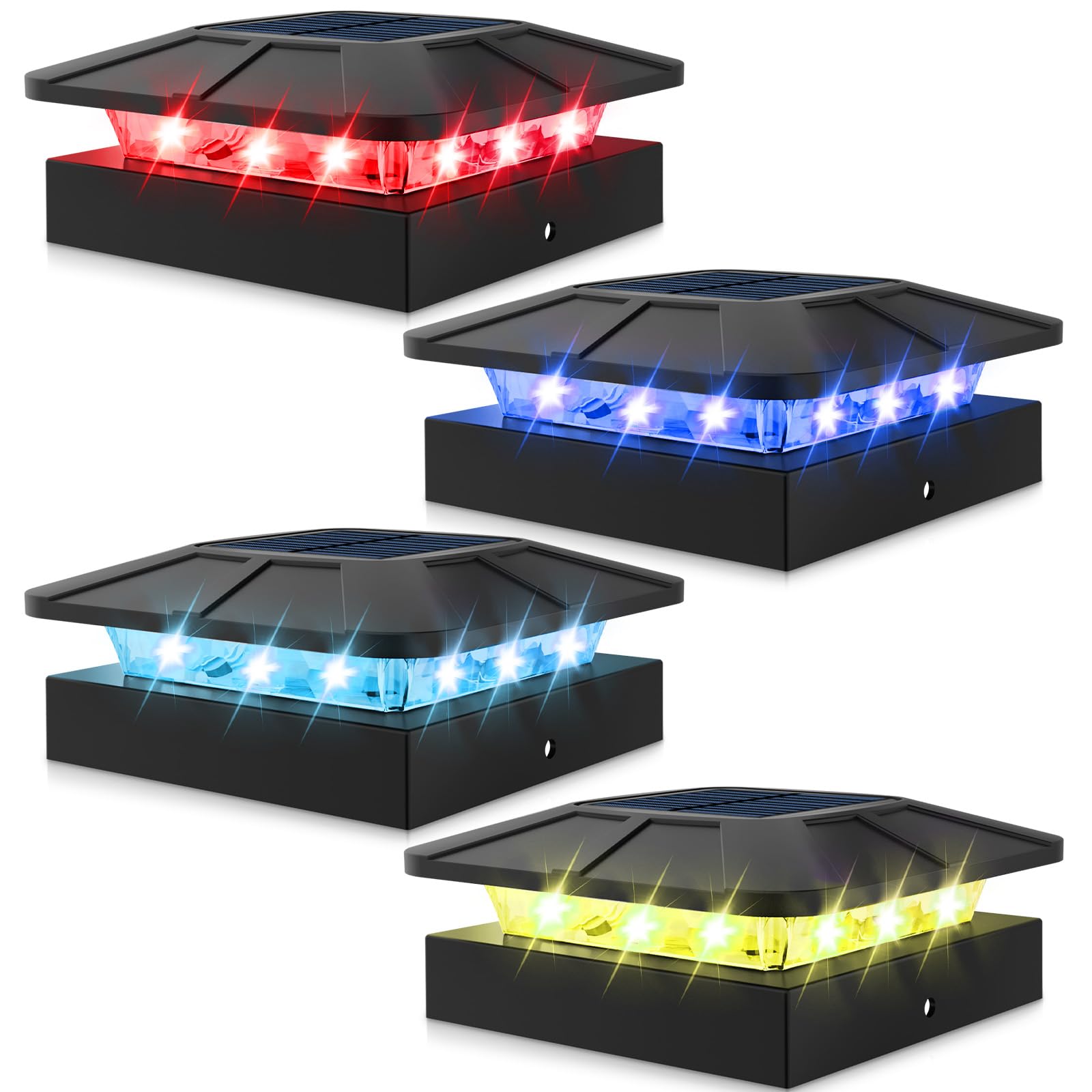 Peasur 4X4 Solar Post Cap Lights Outdoor Rgb Color Changing  4 Pack Led Post Top Light Solar Powered Waterproof  Fence Deck Lighting For Wood/Vinyl Posts For Outside Porch Yard Railing