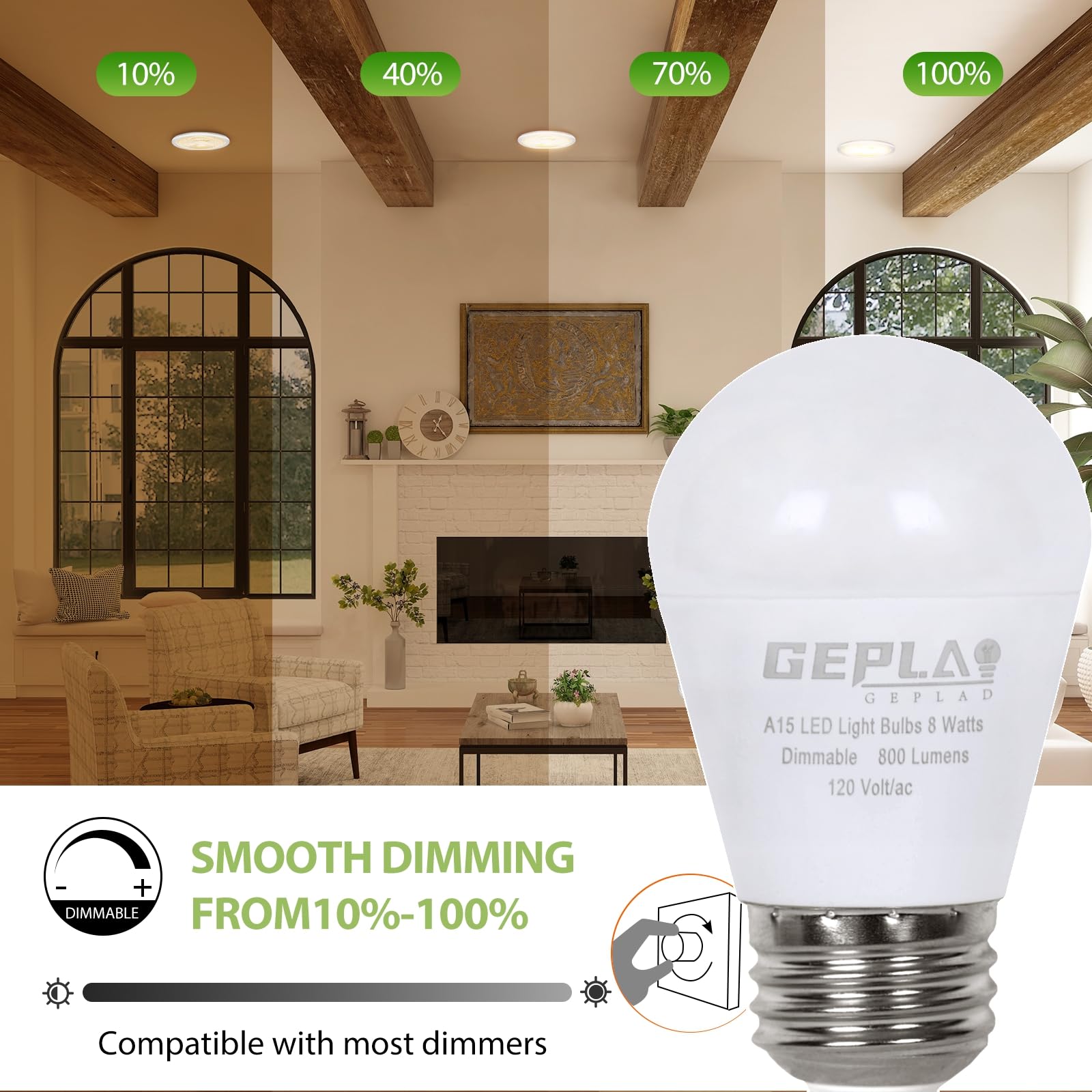 Geplad 6 Pack A15 Light Bulb Dimmable 60W Equivalent, 8W Led Waterproof Refrigerator Bulbs,5000K Daylight, 800 Lm, E26 Medium Base,For Indoor And Outdoor, Ceiling Fan, Wall Sconces,Appliance Bulb