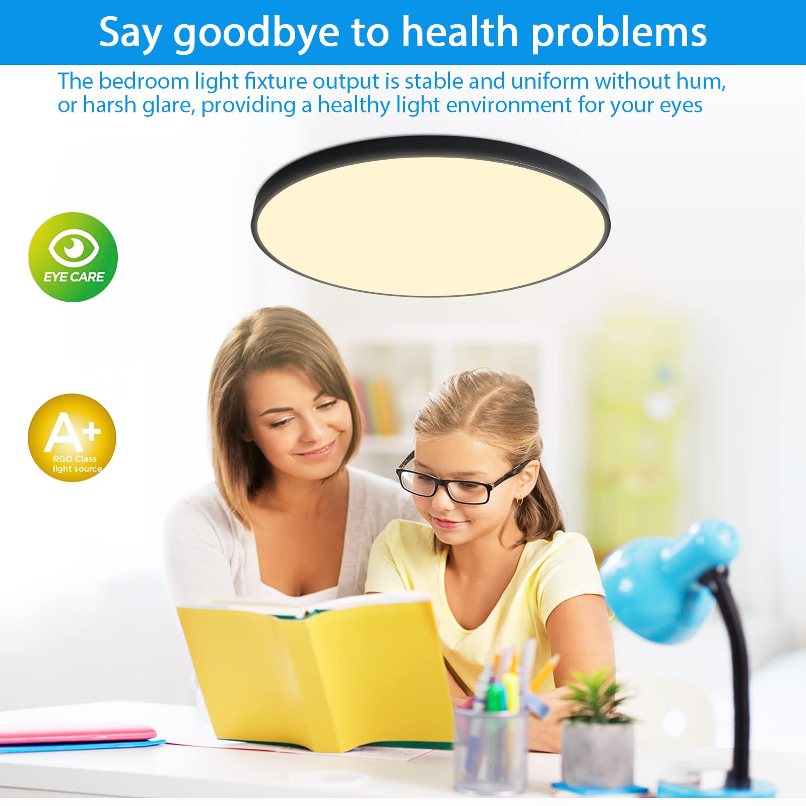 HOVENLA 19.7 Inch Round LED Ceiling Light Fixture, 36W Dimmable, Black, Metal